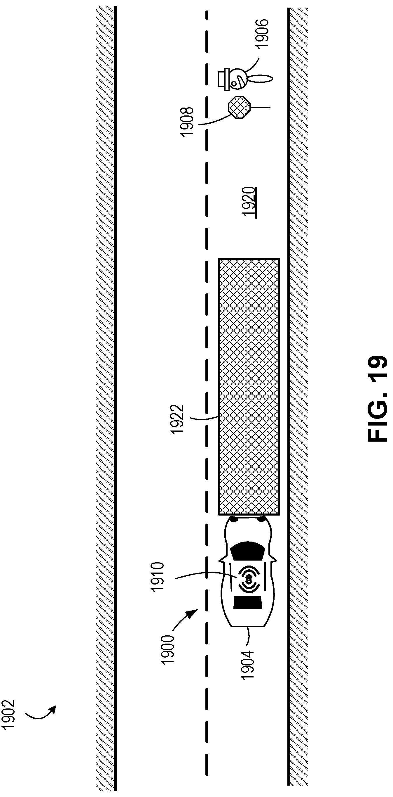 Patent US12090921 Figure 19 – Communicating vehicle information to pedestrians