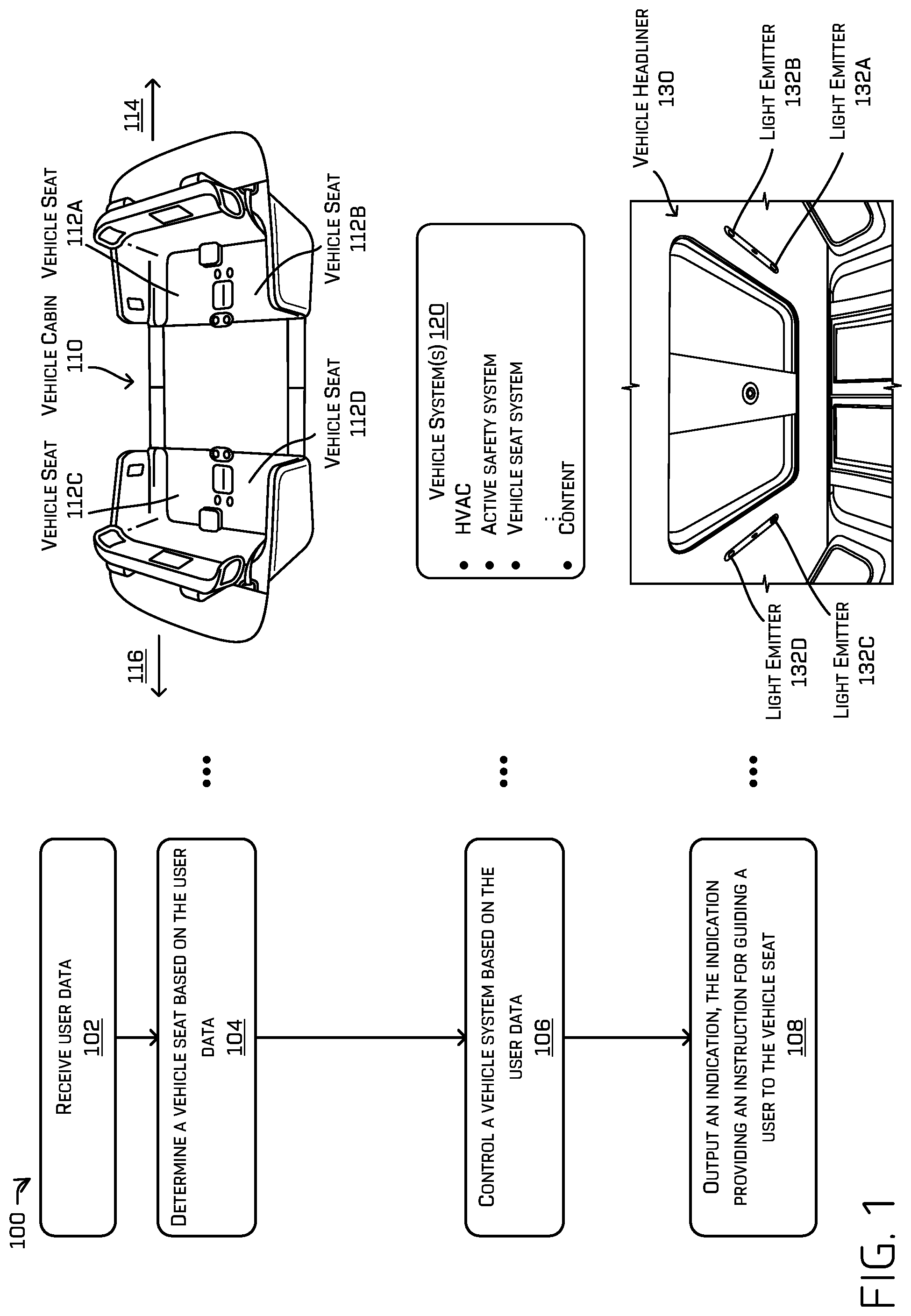 Patent US12090923 — Methods and systems for providing visual and audio guidance to a vehicle user — Figure 1
