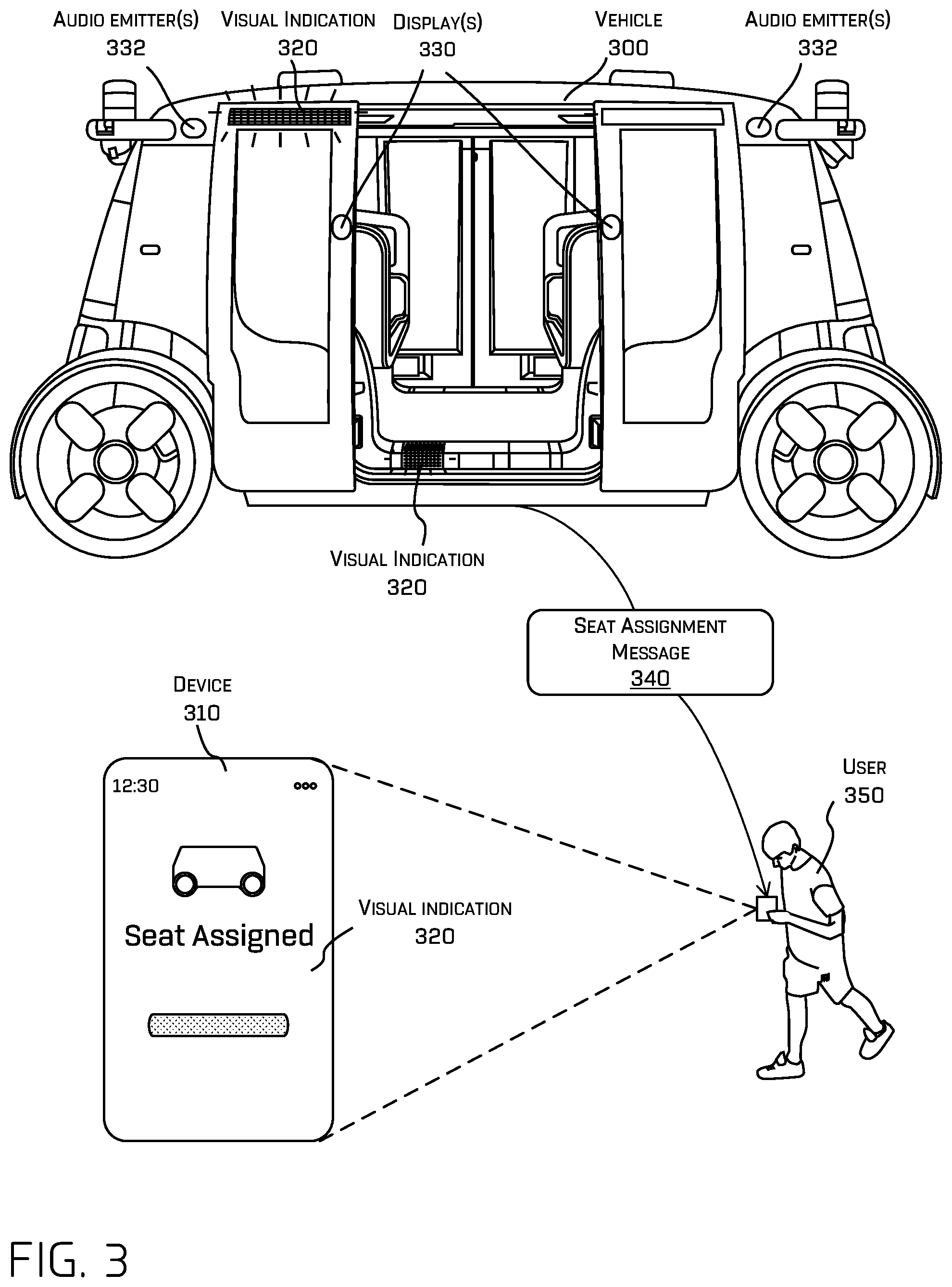 Patent US12090923 Figure 3 – Methods and systems for providing visual and audio guidance to a vehicle user
