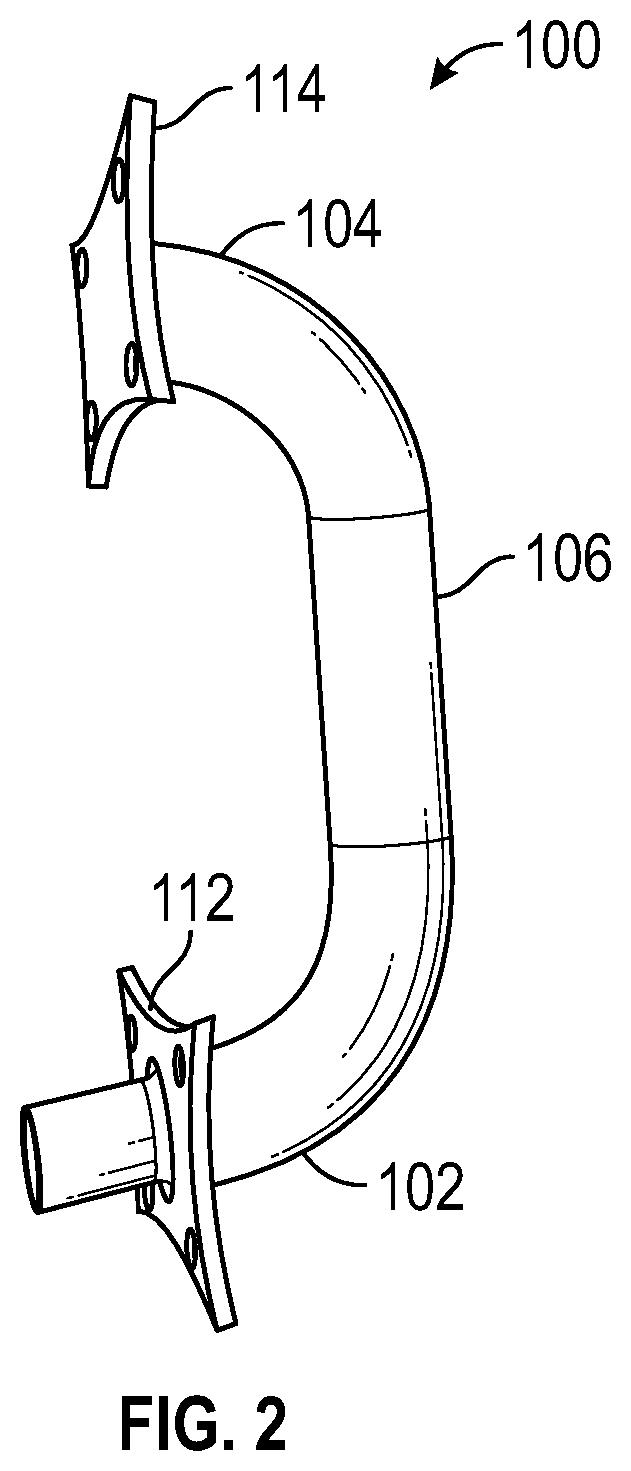Patent US12090932 Figure 2 – Vehicle grab handle with integral handwash/eye wash fixtures