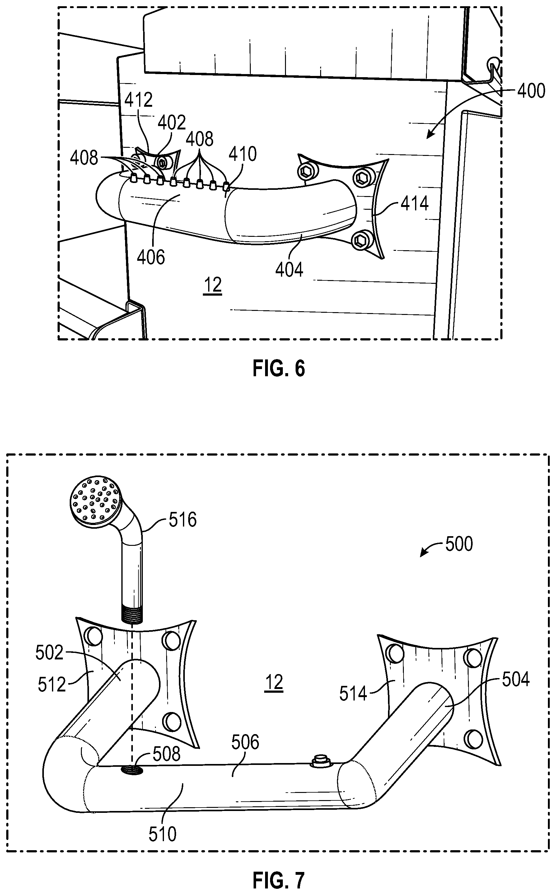 Patent US12090932 Figure 5 – Vehicle grab handle with integral handwash/eye wash fixtures