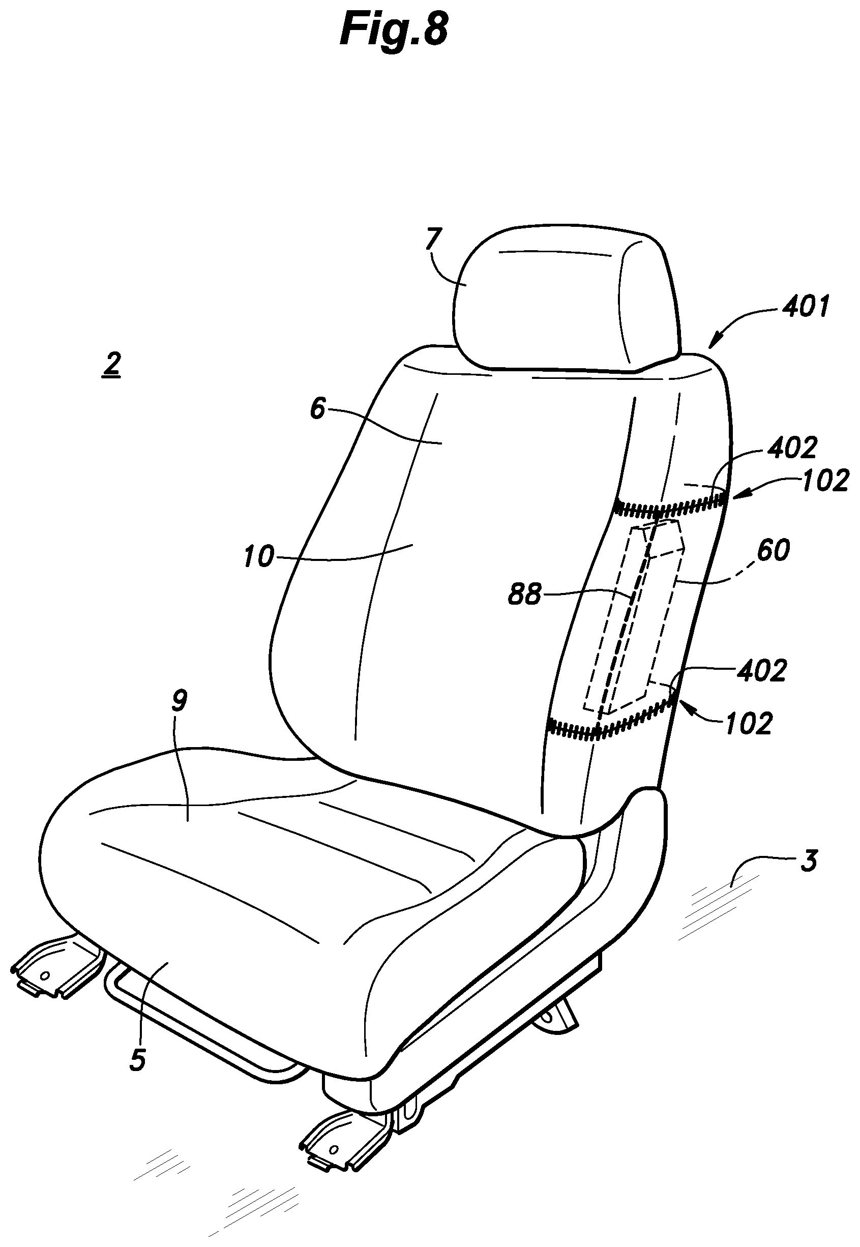 Patent US12090945 Figure 8 – Vehicle seat
