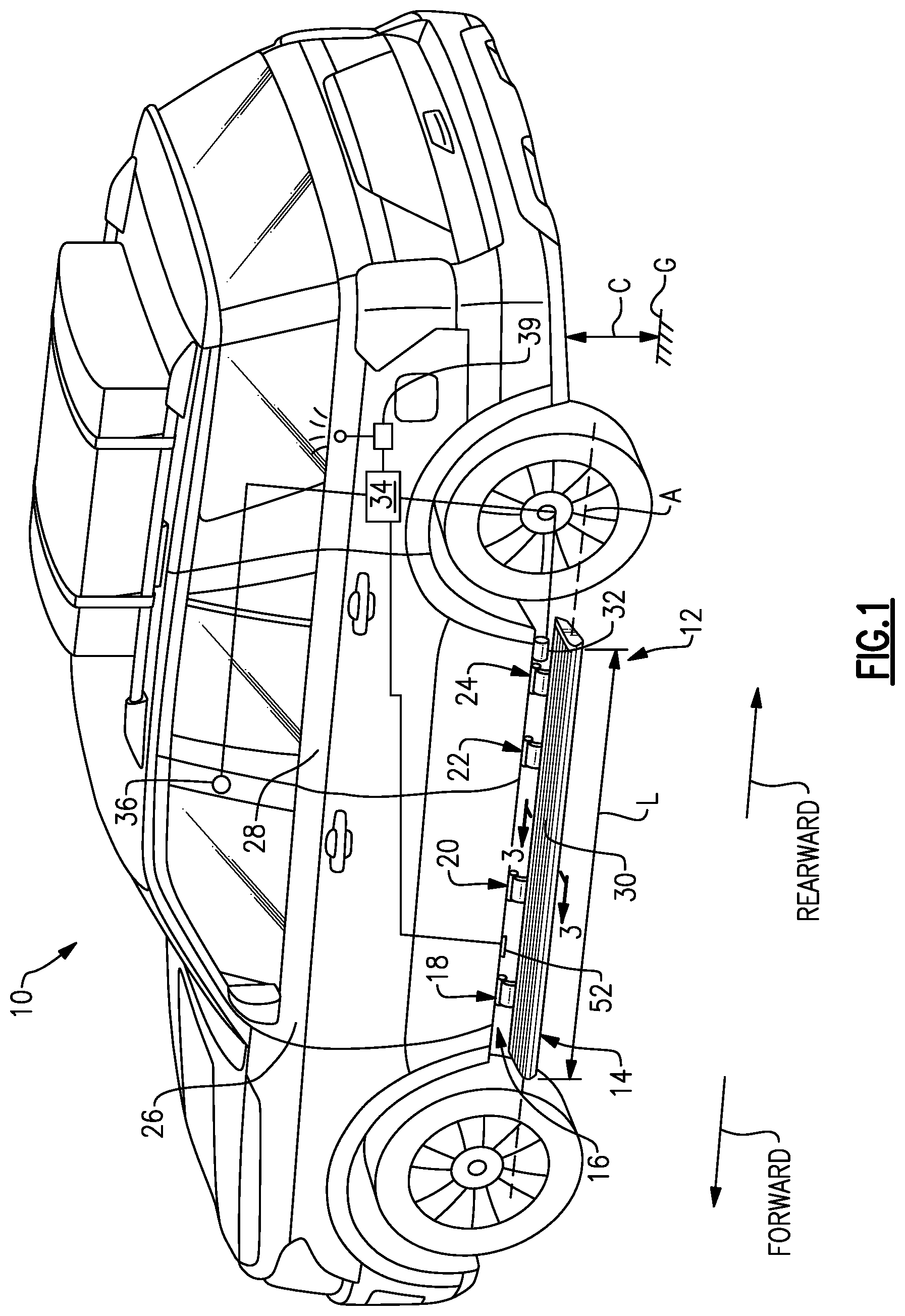 Patent US12090959 — Techniques for adjusting vehicle running board position — Figure 1