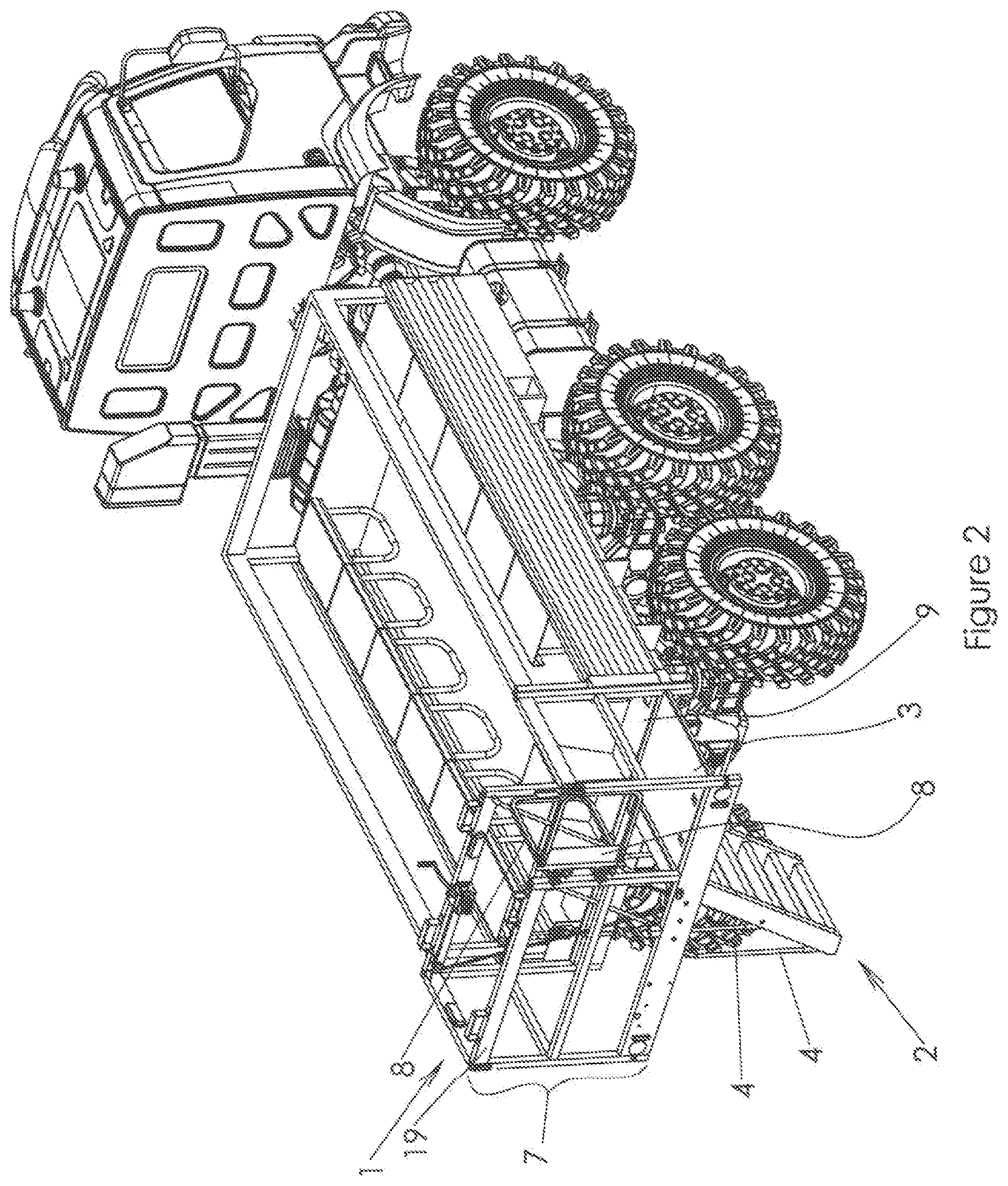 Patent US12090960 Figure 2 – Portable platform with retractable staircase