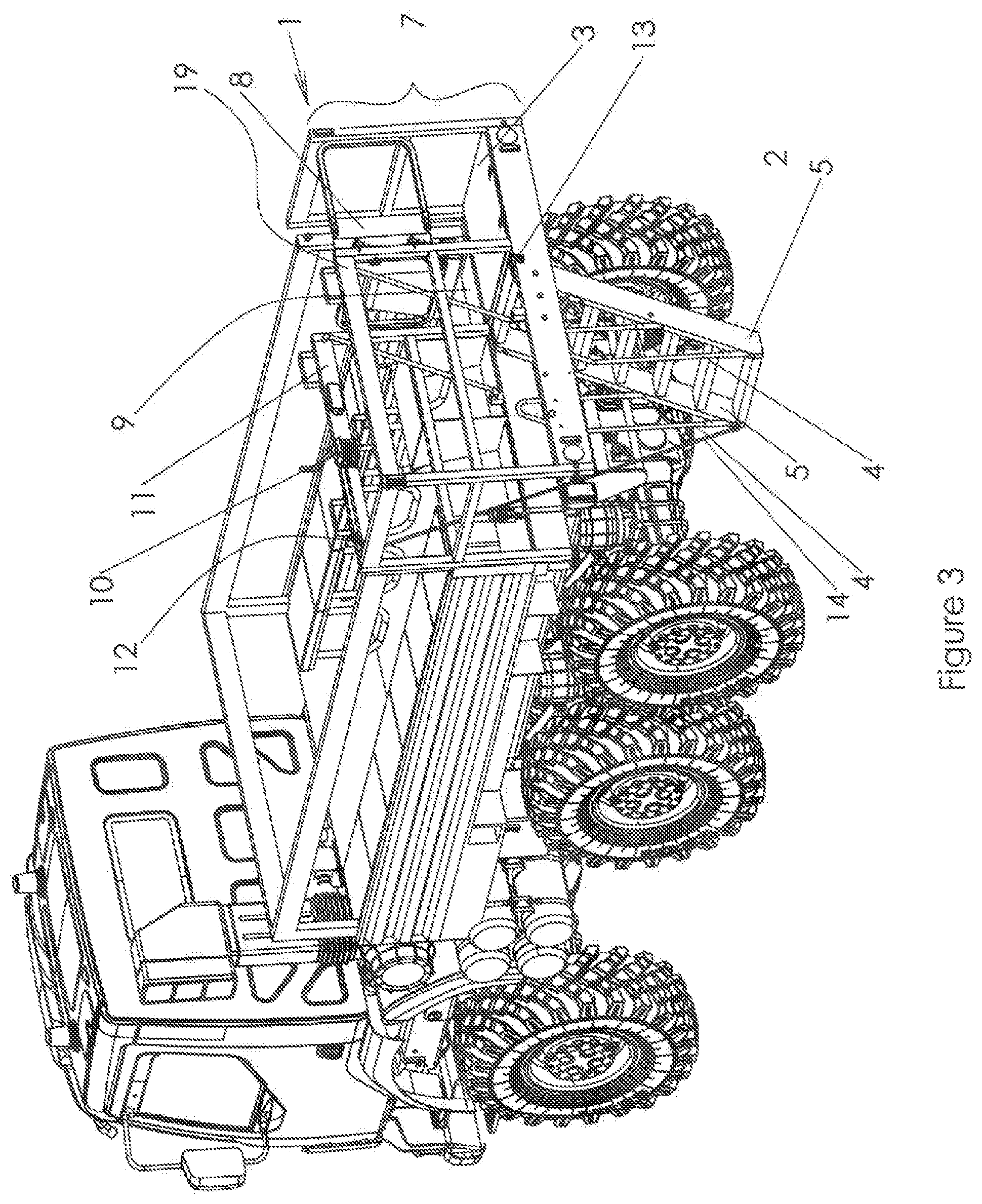 Patent US12090960 Figure 3 – Portable platform with retractable staircase