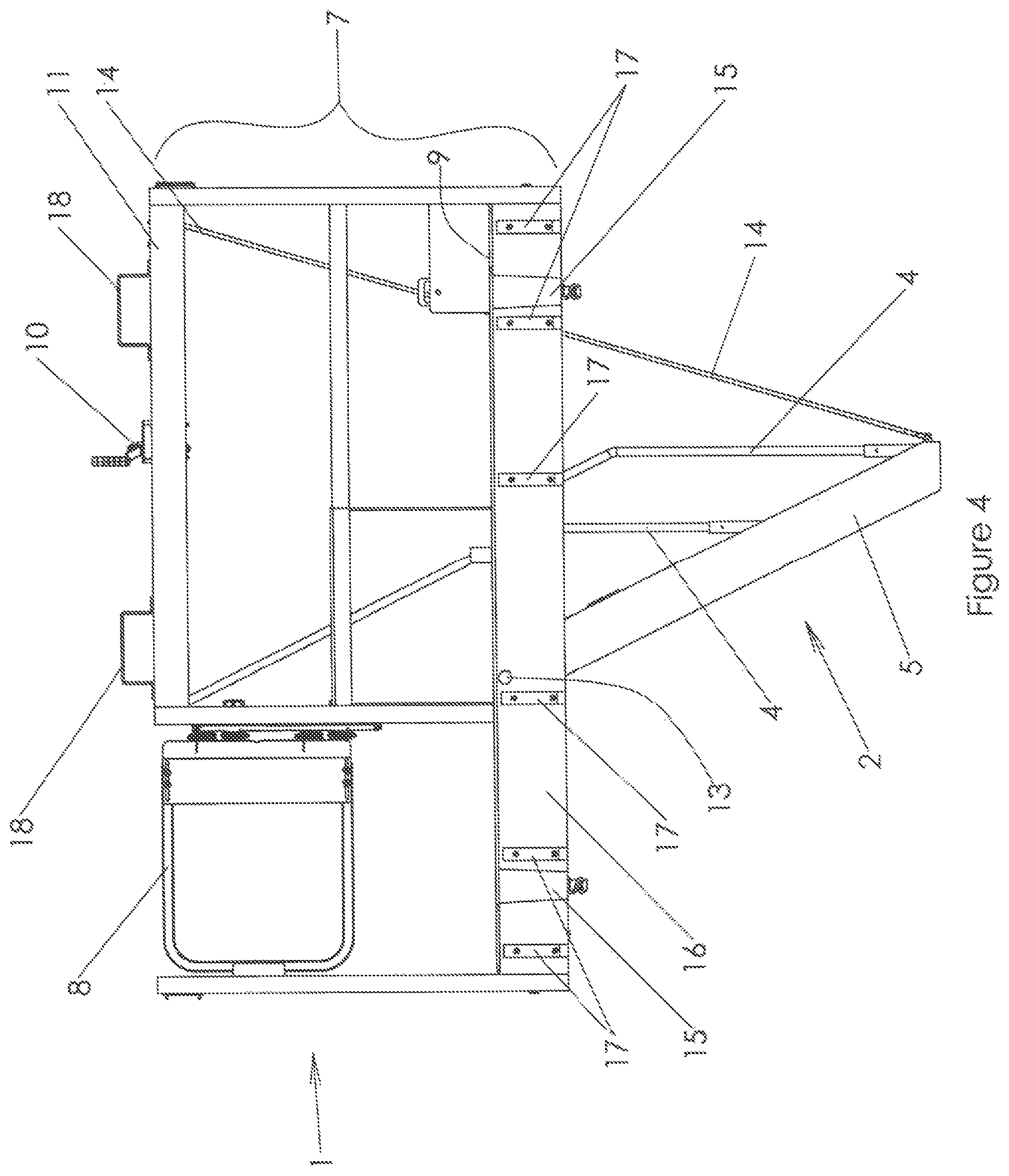 Patent US12090960 Figure 4 – Portable platform with retractable staircase