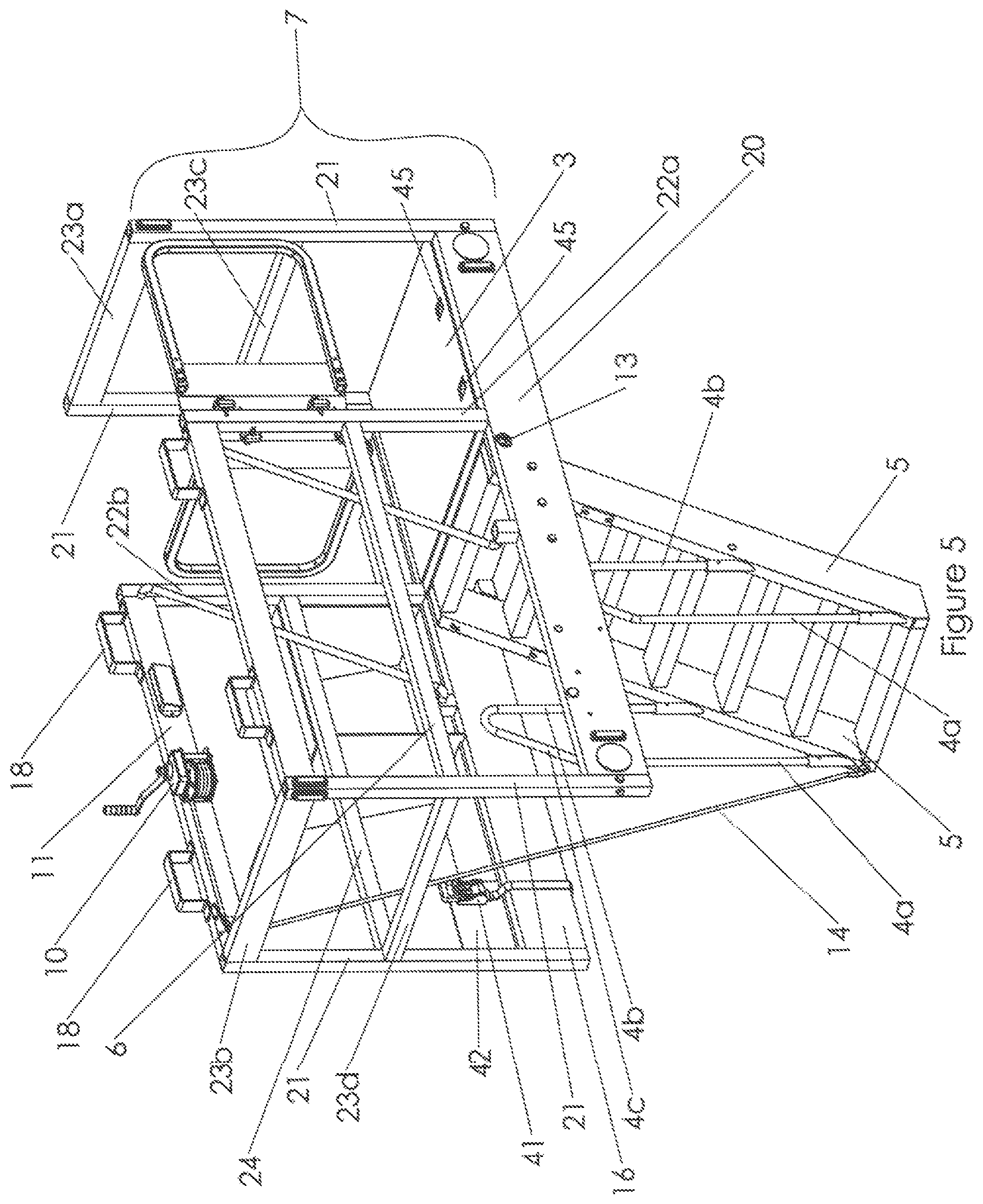 Patent US12090960 Figure 5 – Portable platform with retractable staircase