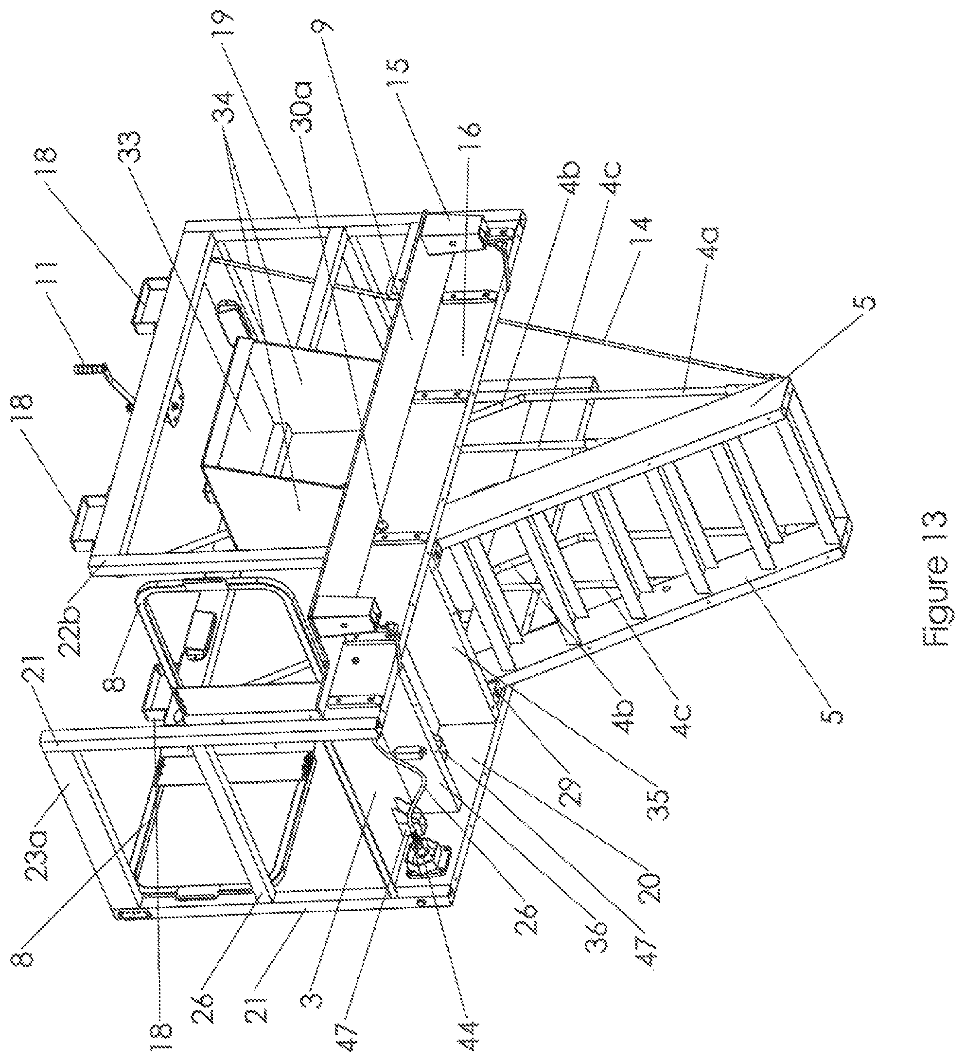 Patent US12090960 Figure 13 – Portable platform with retractable staircase