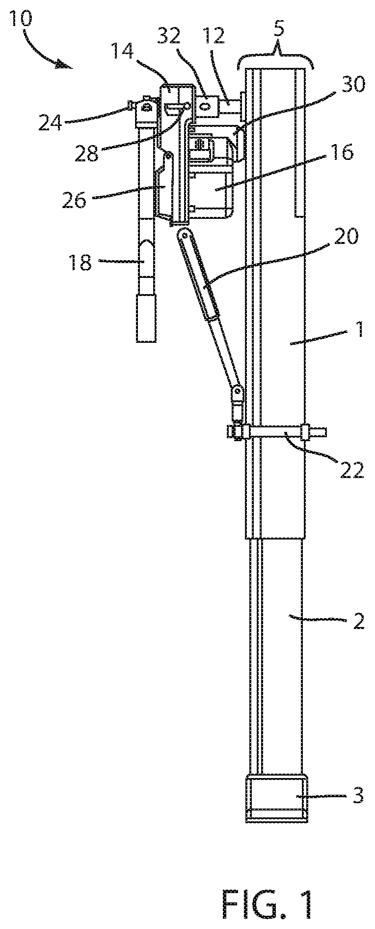 Patent US12090971 Figure 1 – Apparatus and method for lowering and raising a trailer