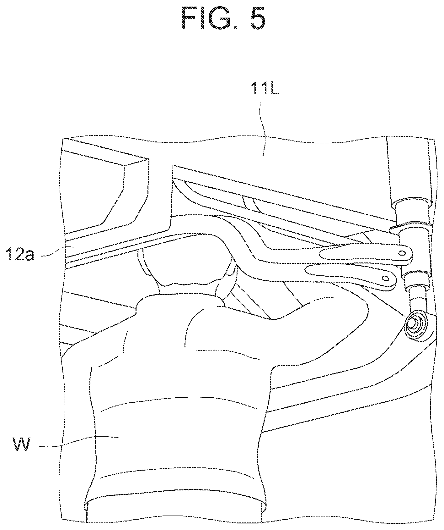 Patent US12090976 Figure 5 – Front structure of body-on-frame vehicle and method of replacing brake actuator