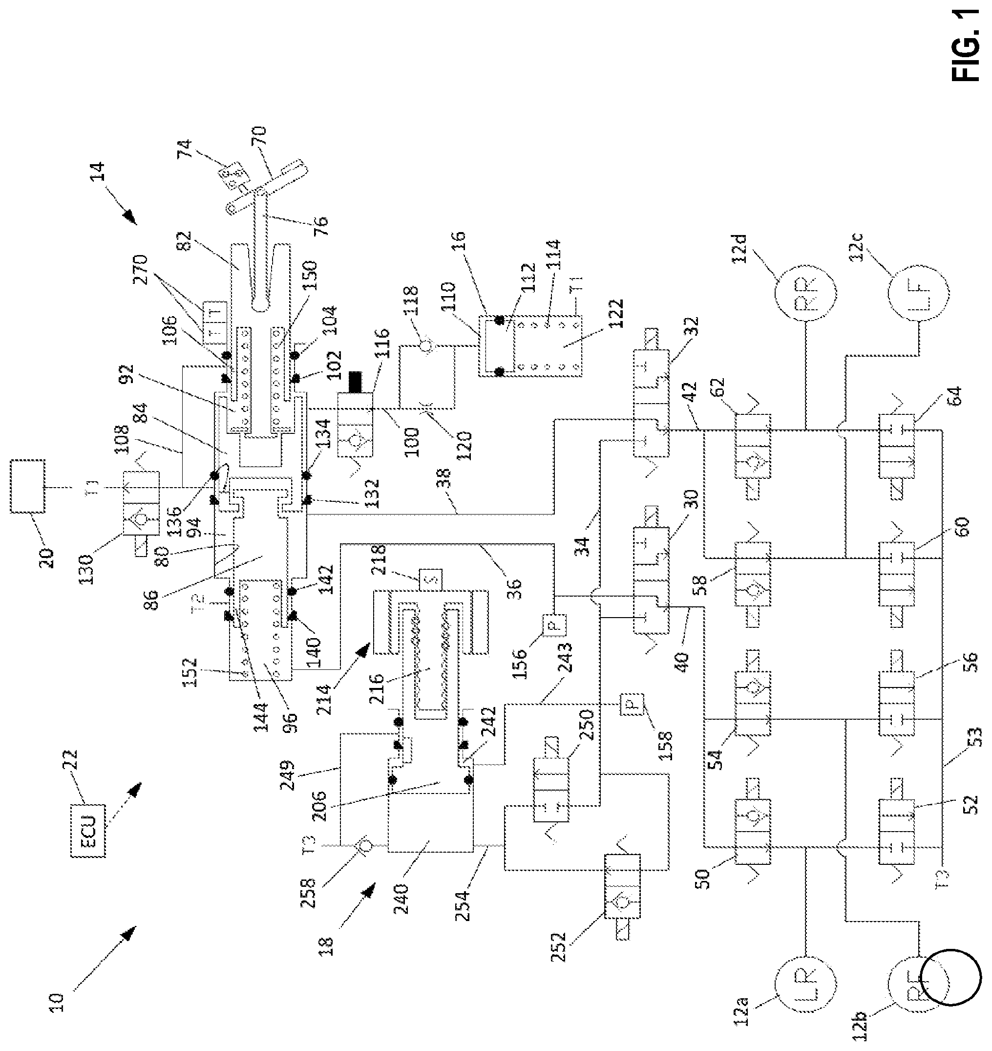 Patent US12090979 Figure 1 – Vehicle brake system and self-diagnostic testing