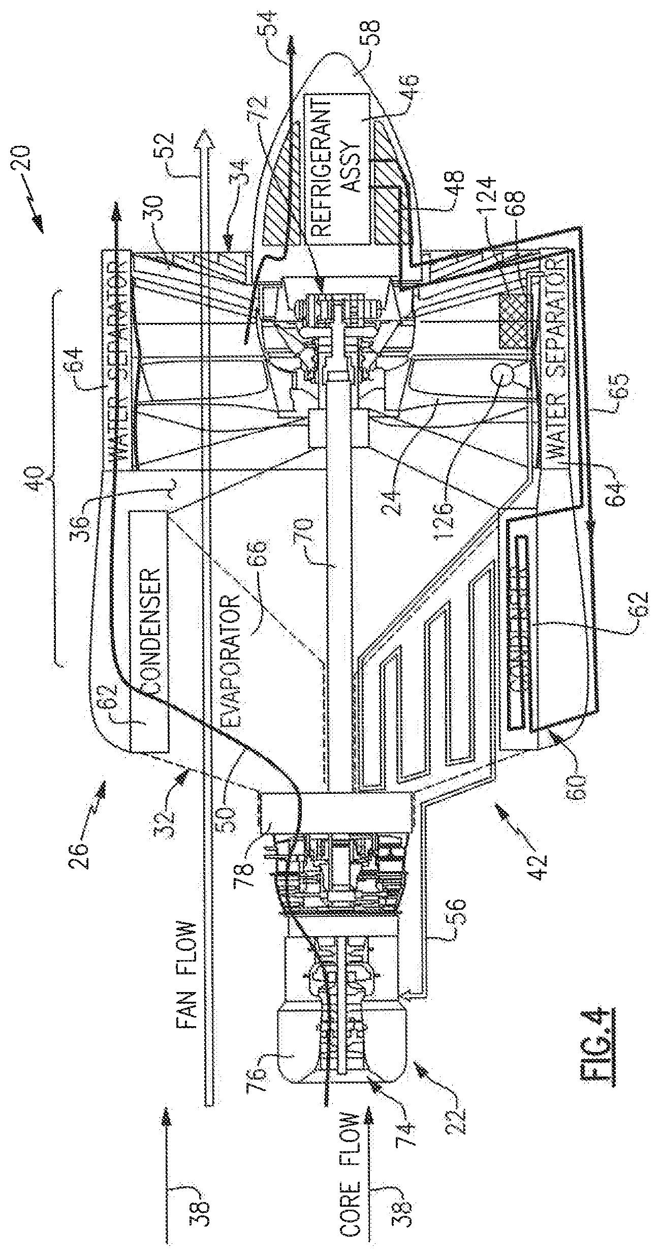 Patent US12092022 Figure 4 – Forward mounted hydrogen steam injected and inter-cooled turbine engine with octopus ducting