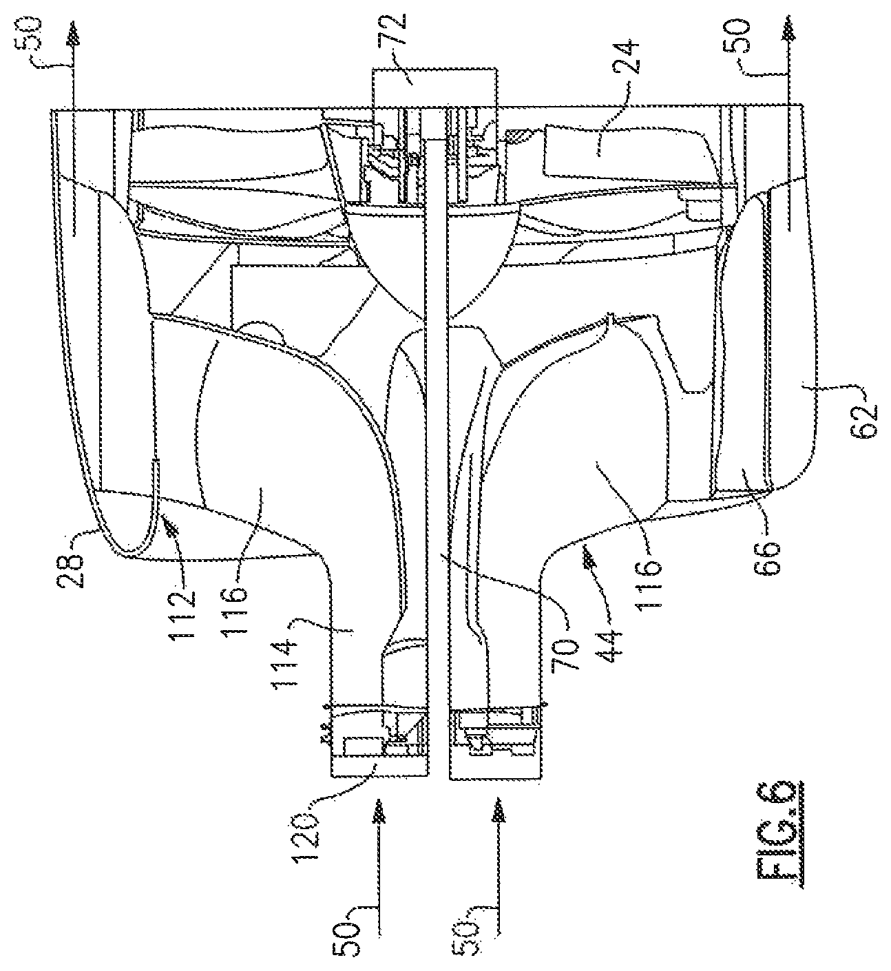 Patent US12092022 Figure 6 – Forward mounted hydrogen steam injected and inter-cooled turbine engine with octopus ducting