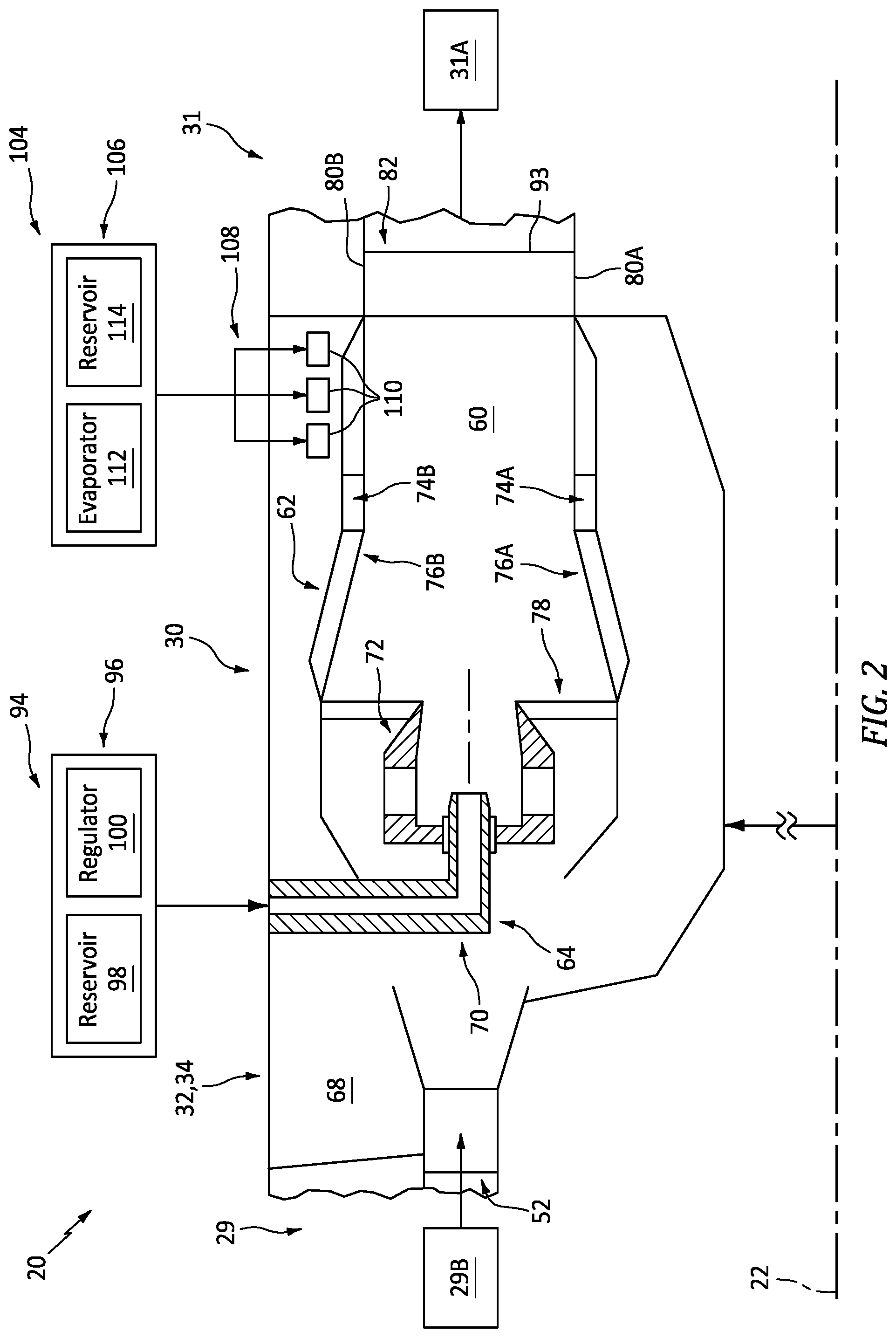 Patent US12092023 Figure 2 – Steam cooling turbine engine combustor wall