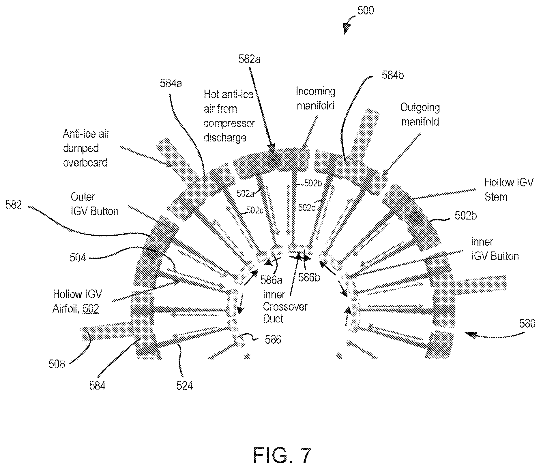 Patent US12092027 Figure 7 – Manifold assembly and anti-ice system for gas turbine engine