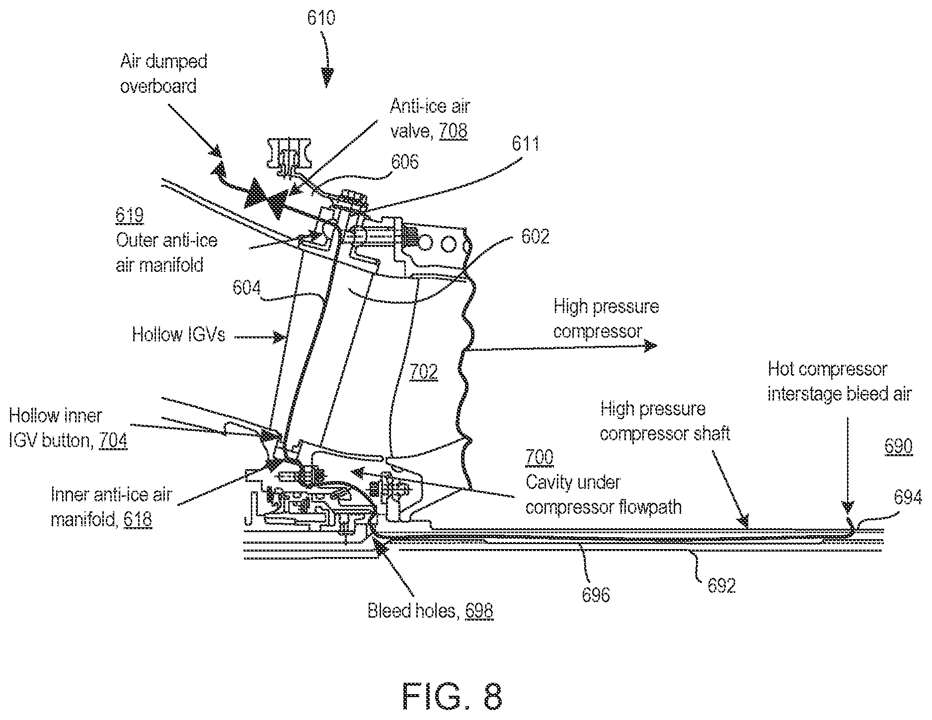 Patent US12092027 Figure 8 – Manifold assembly and anti-ice system for gas turbine engine