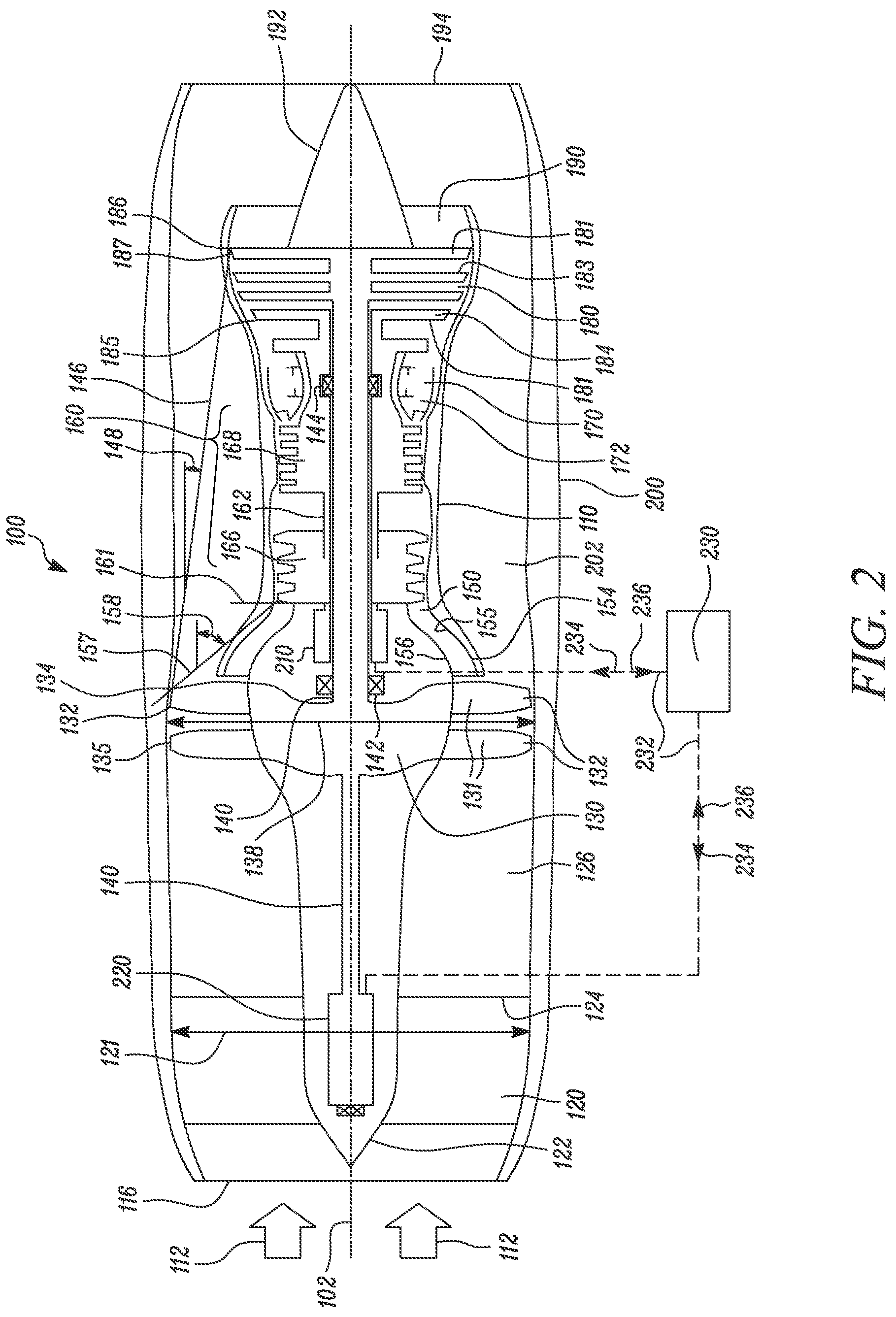 Patent US12092030 Figure 2 – Gas turbine engine