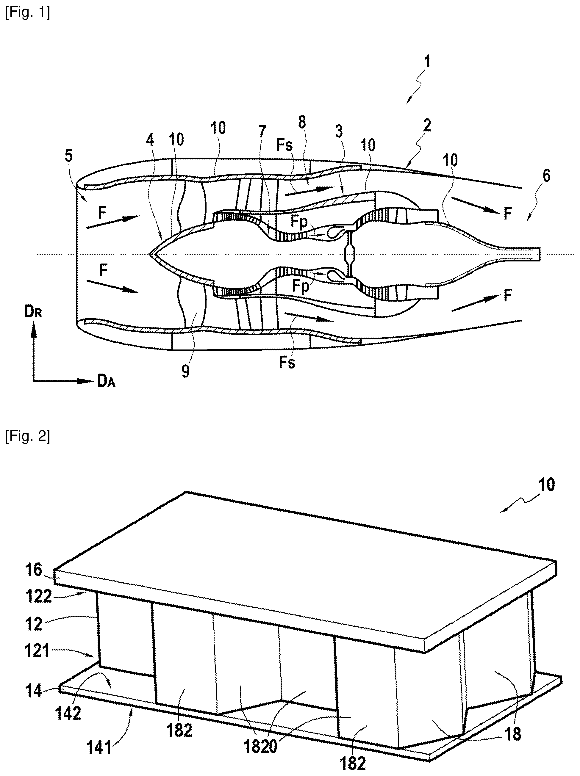 Patent US12092033 Figure 1 – Integration of a fan flutter damper in an engine casing