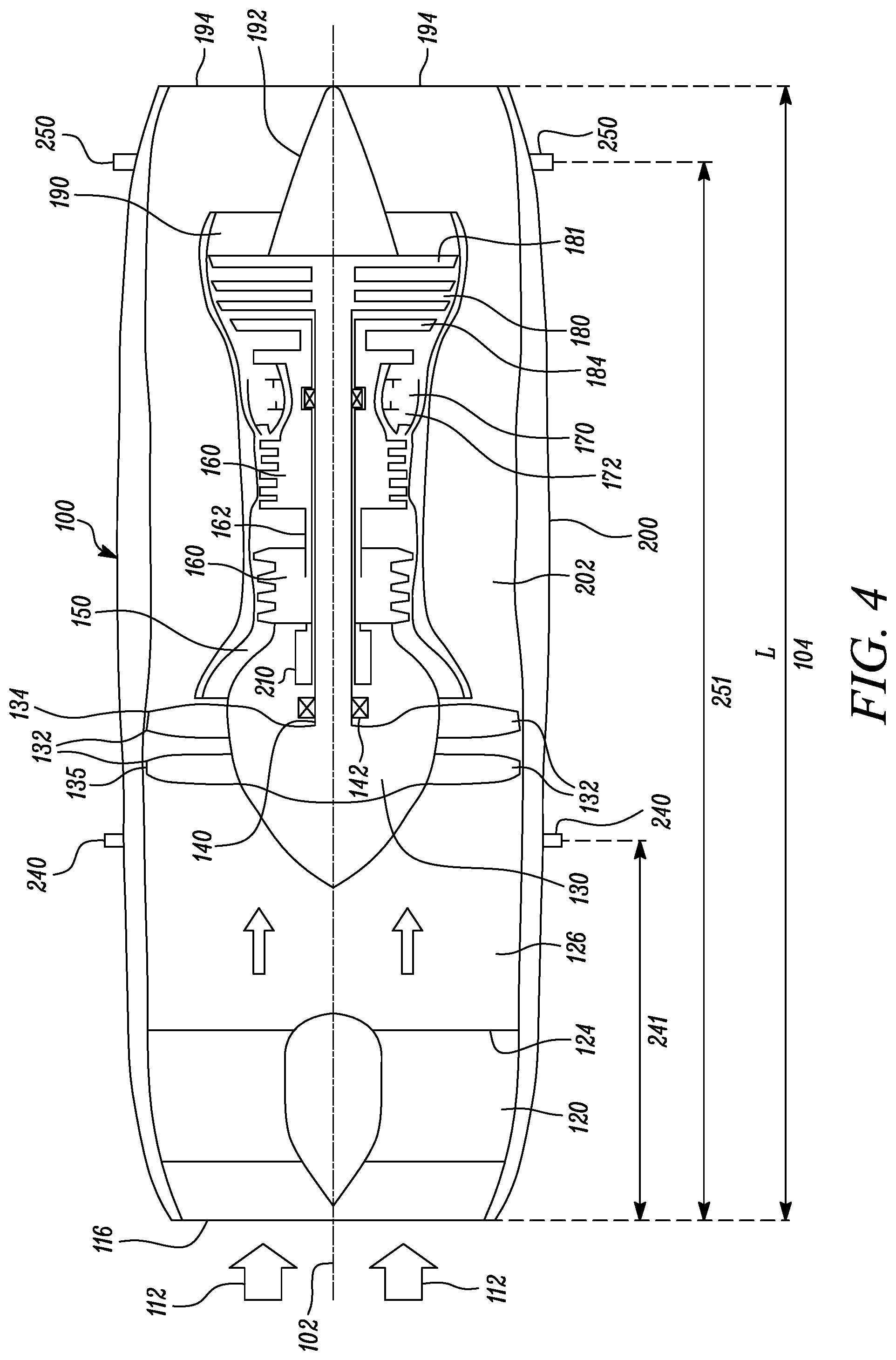 Patent US12092037 Figure 4 – Gas turbine engine with electric machines