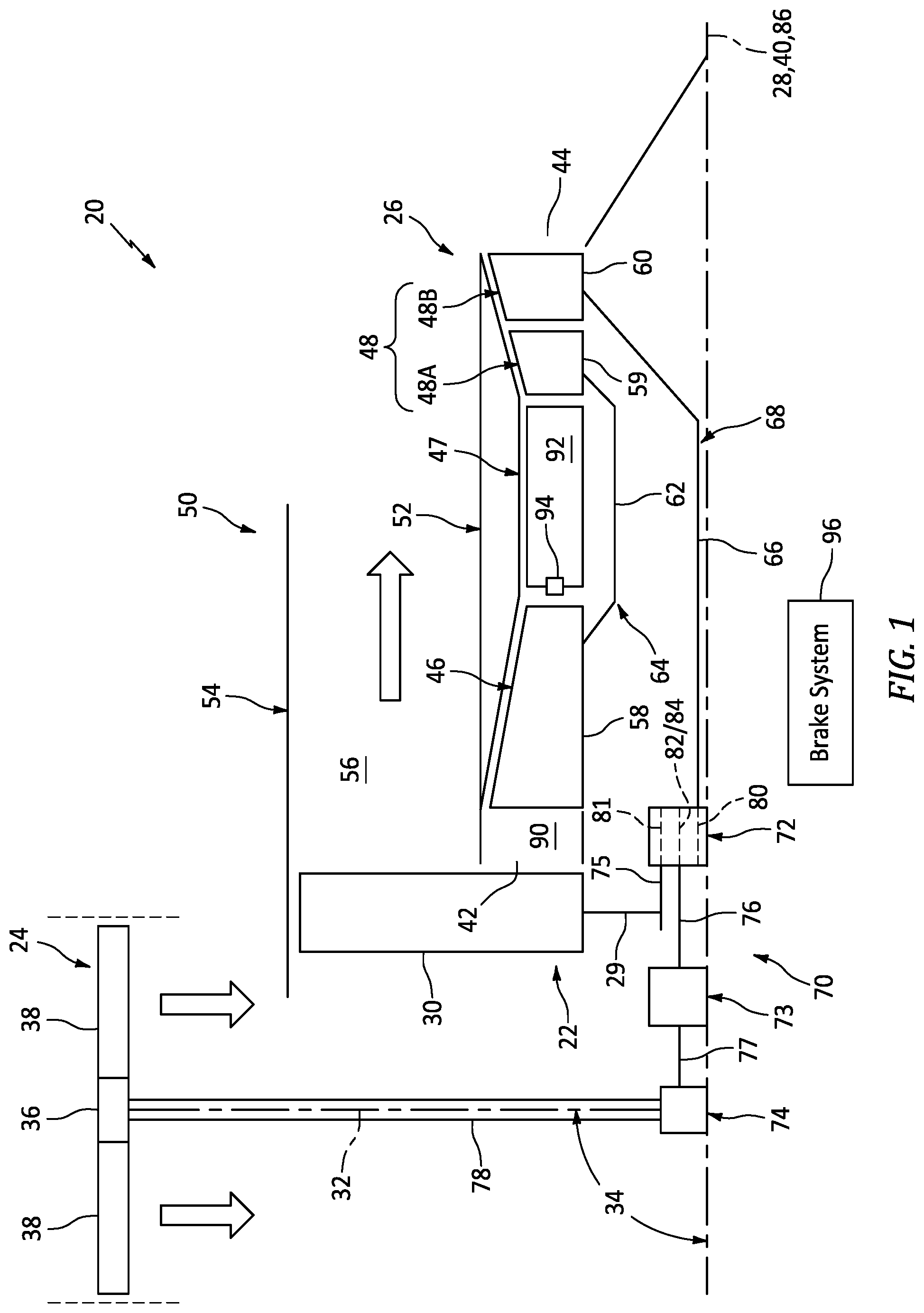 Patent US12092040 Figure 1 – Selective power distribution for an aircraft propulsion system
