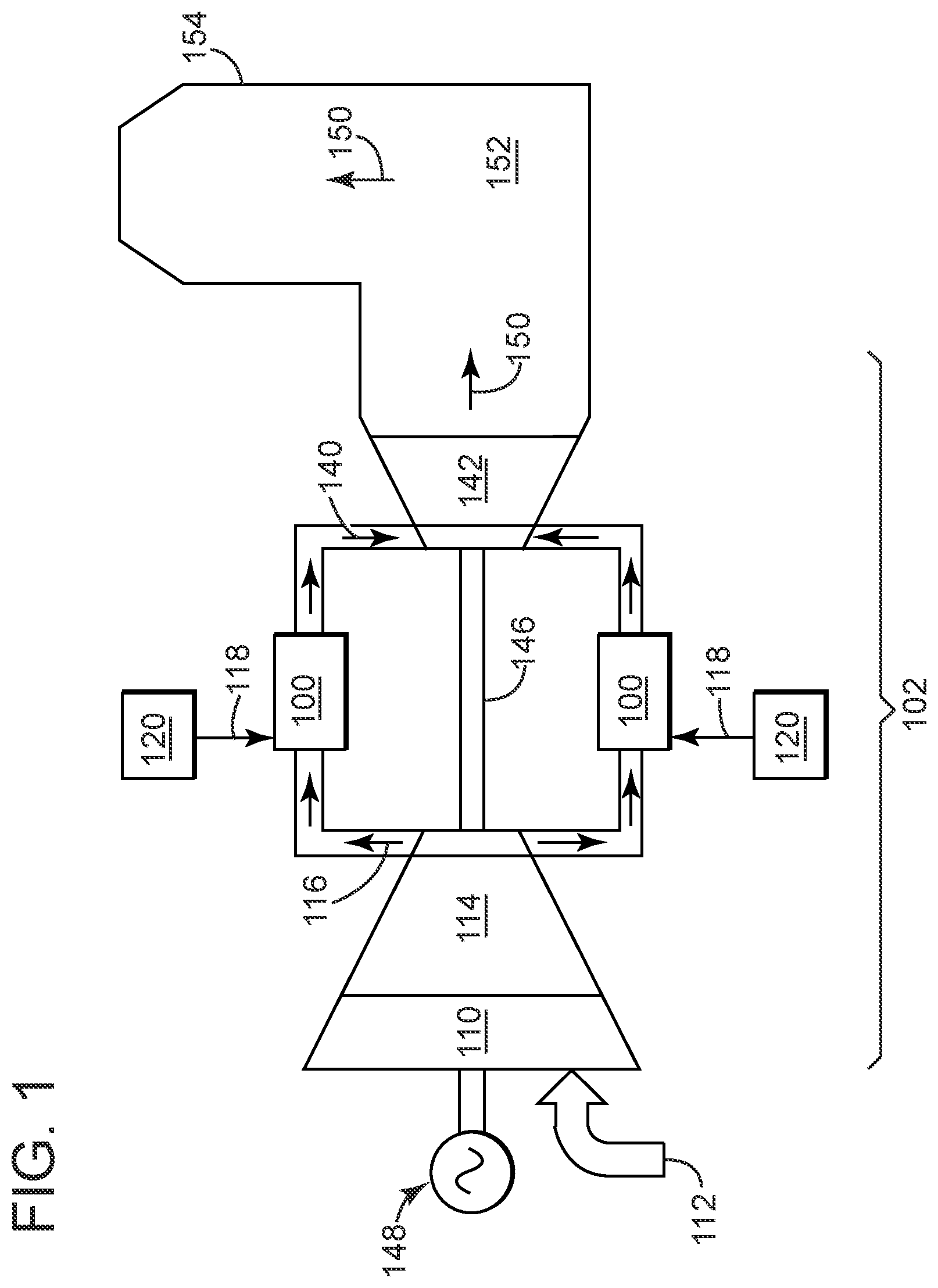 Patent US12092061 Figure 1 – Axial fuel stage immersed injectors with internal cooling