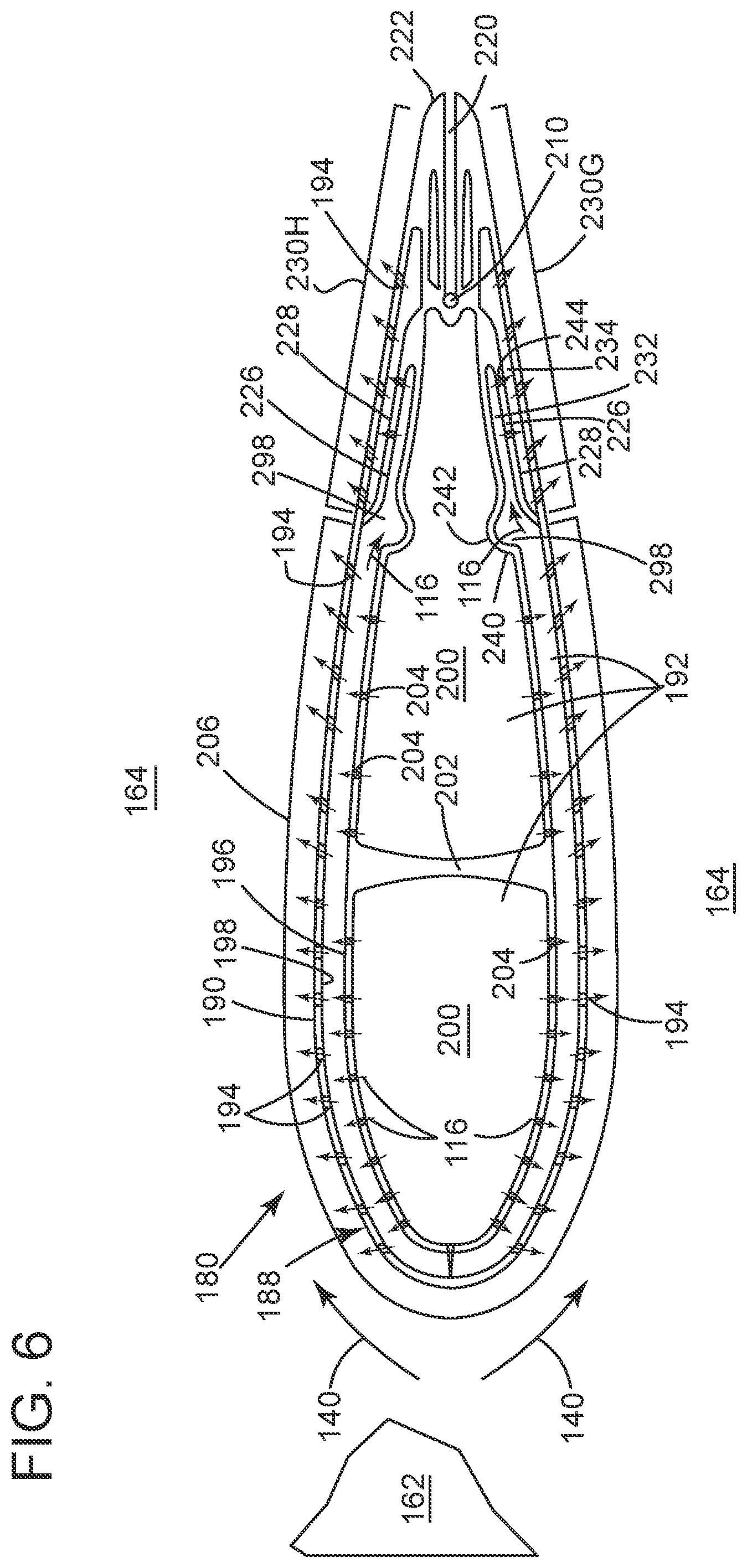 Patent US12092061 Figure 6 – Axial fuel stage immersed injectors with internal cooling