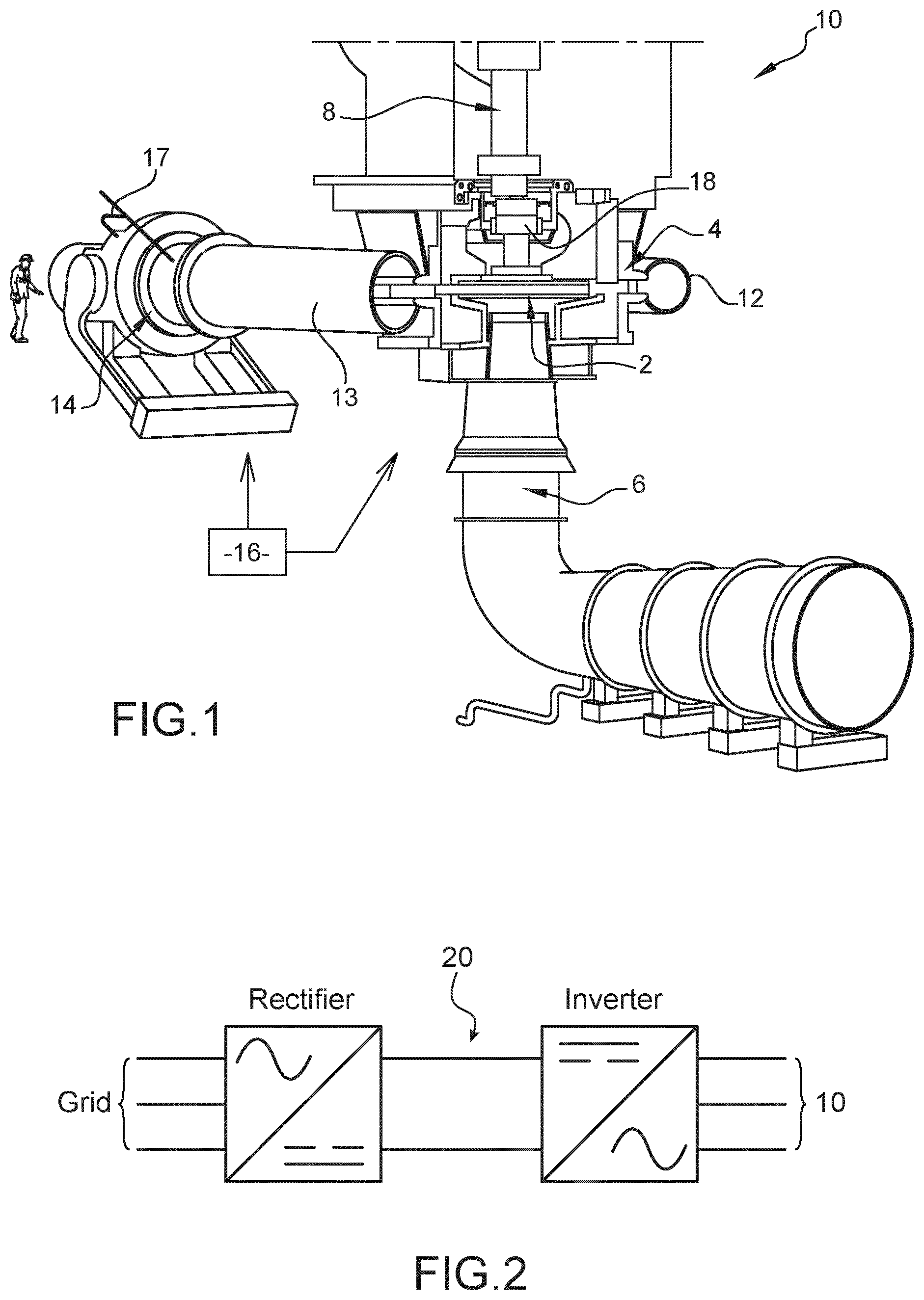 Patent US12092067 Figure 1 – Method for coupling a hydroelectric power plant to the grid comprising at least two hydroelectric units