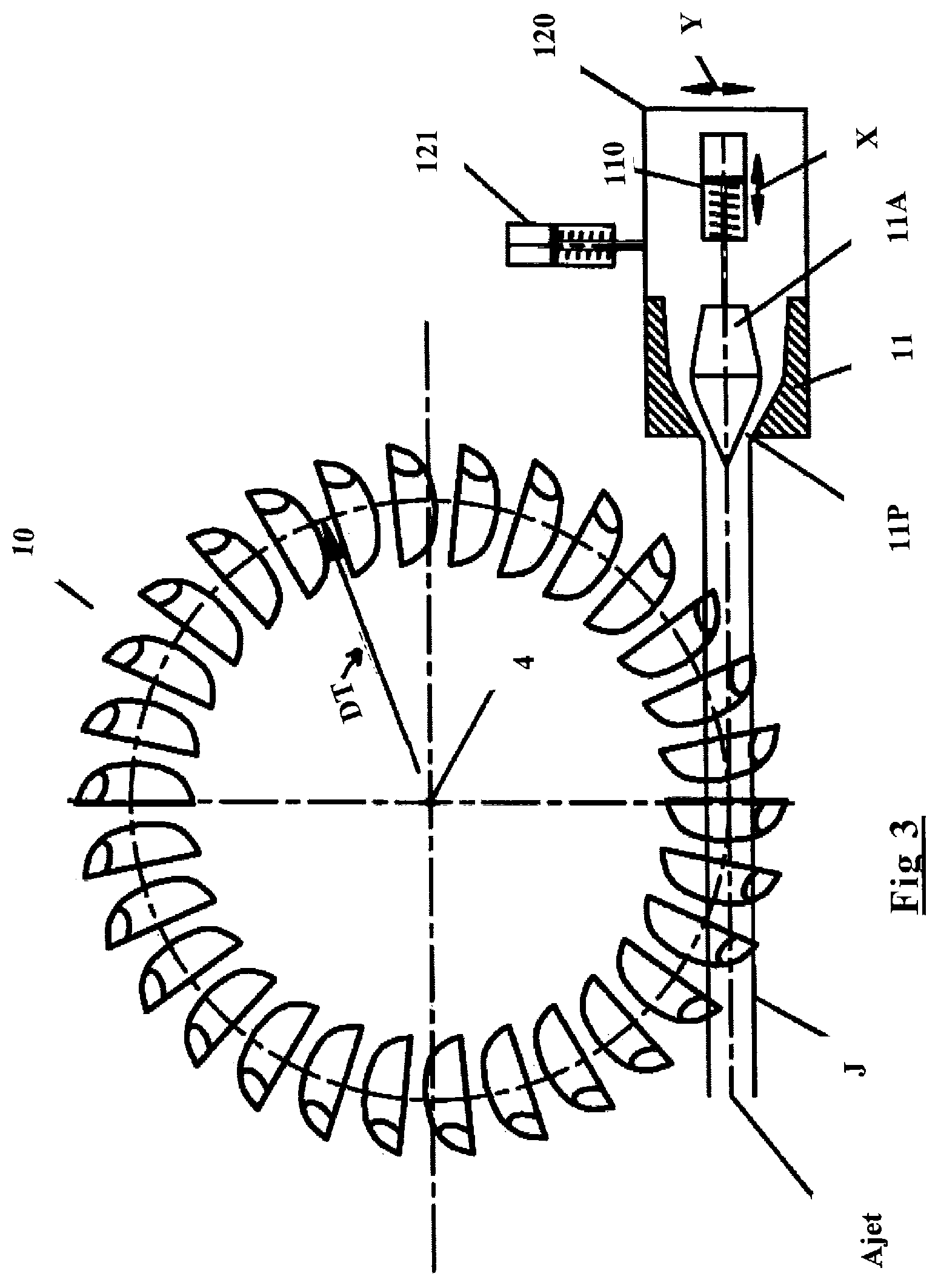 Patent US12092068 Figure 4 – Pelton hydraulic turbine and installation