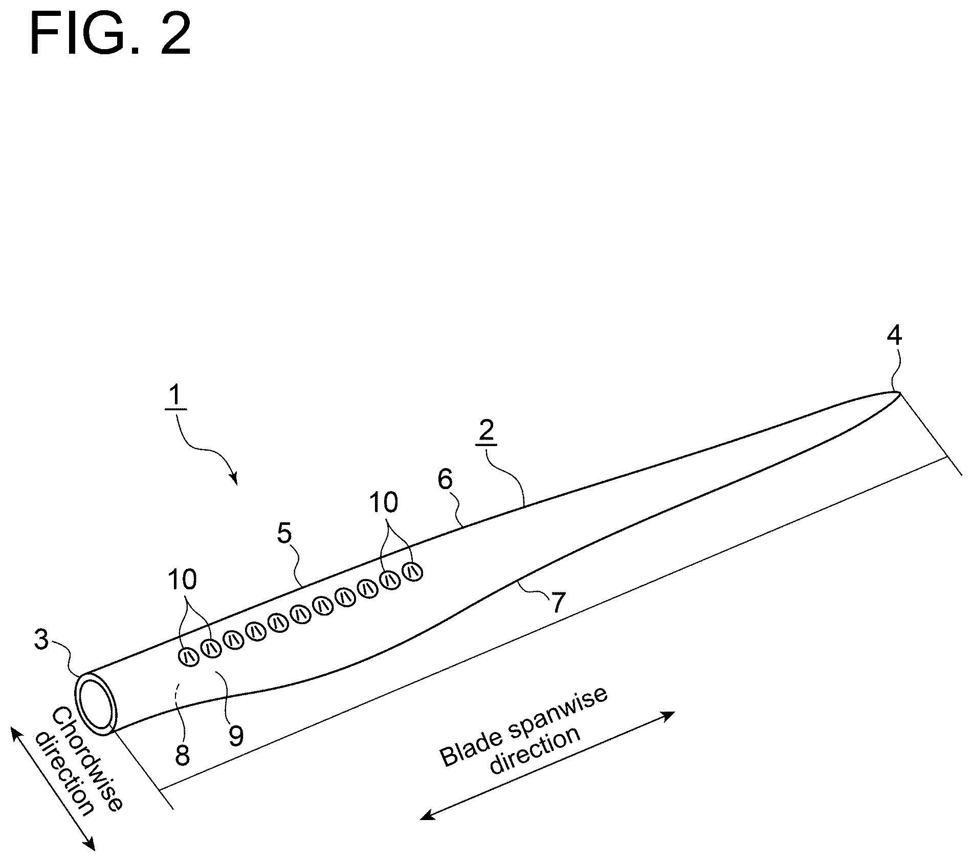 Patent US12092072 Figure 2 – Vortex generator for wind turbine blade, wind turbine blade and wind power generating apparatus, and method for manufacturing wind turbine blade