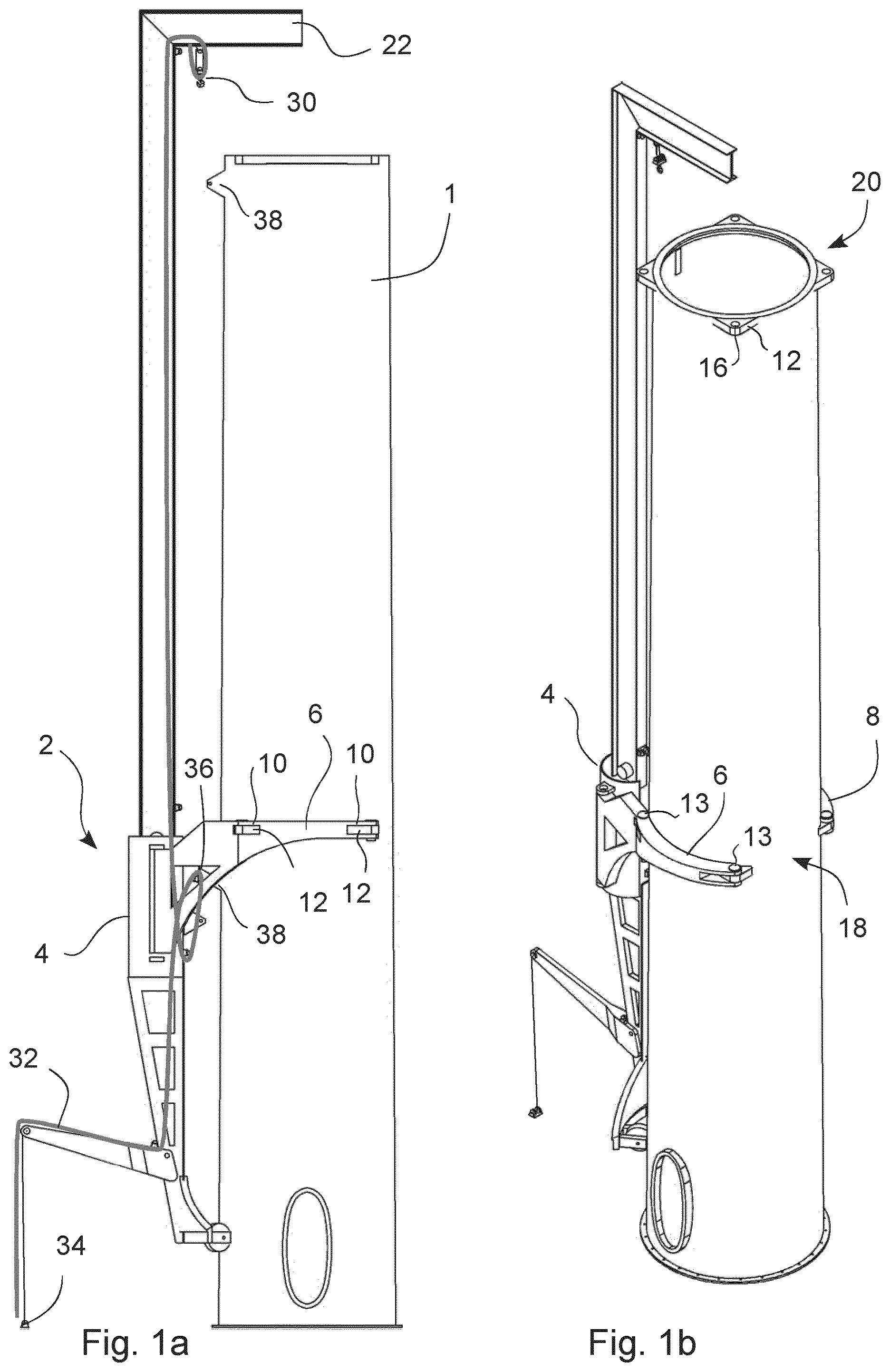 Patent US12092073 Figure 1 – Wind turbine tower with crane connection elements and a crane with tower flange connection elements