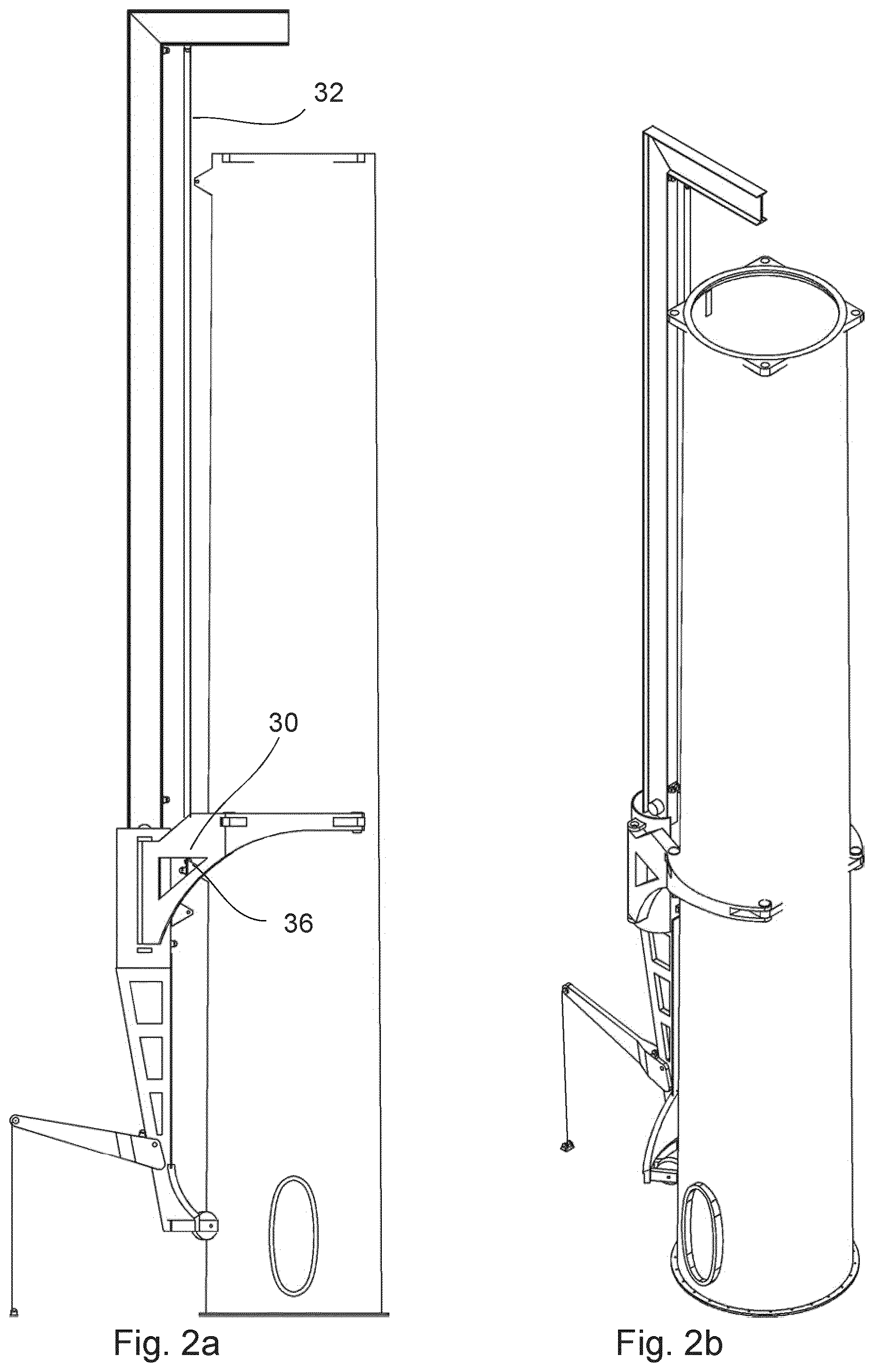 Patent US12092073 Figure 2 – Wind turbine tower with crane connection elements and a crane with tower flange connection elements