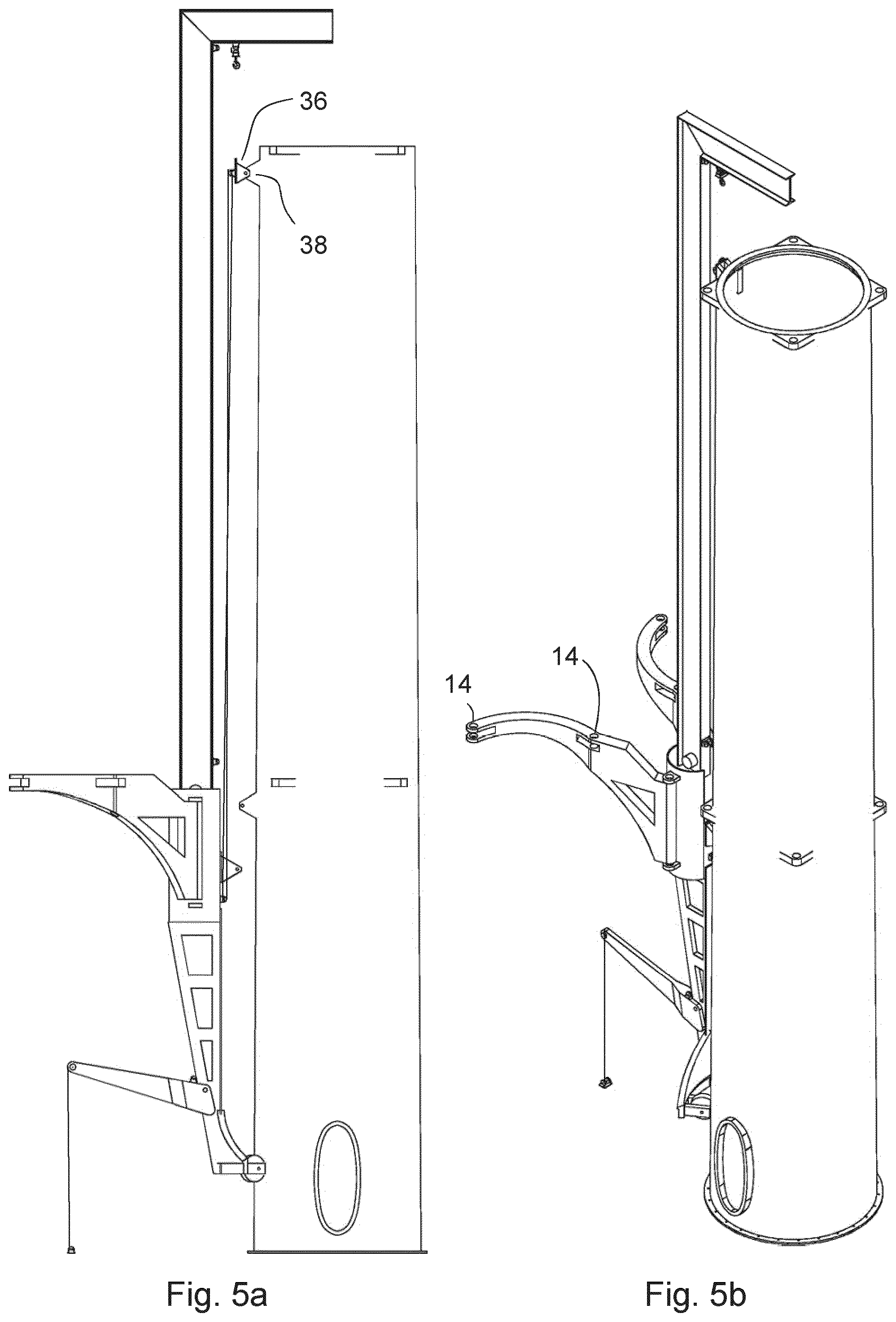 Patent US12092073 Figure 5 – Wind turbine tower with crane connection elements and a crane with tower flange connection elements