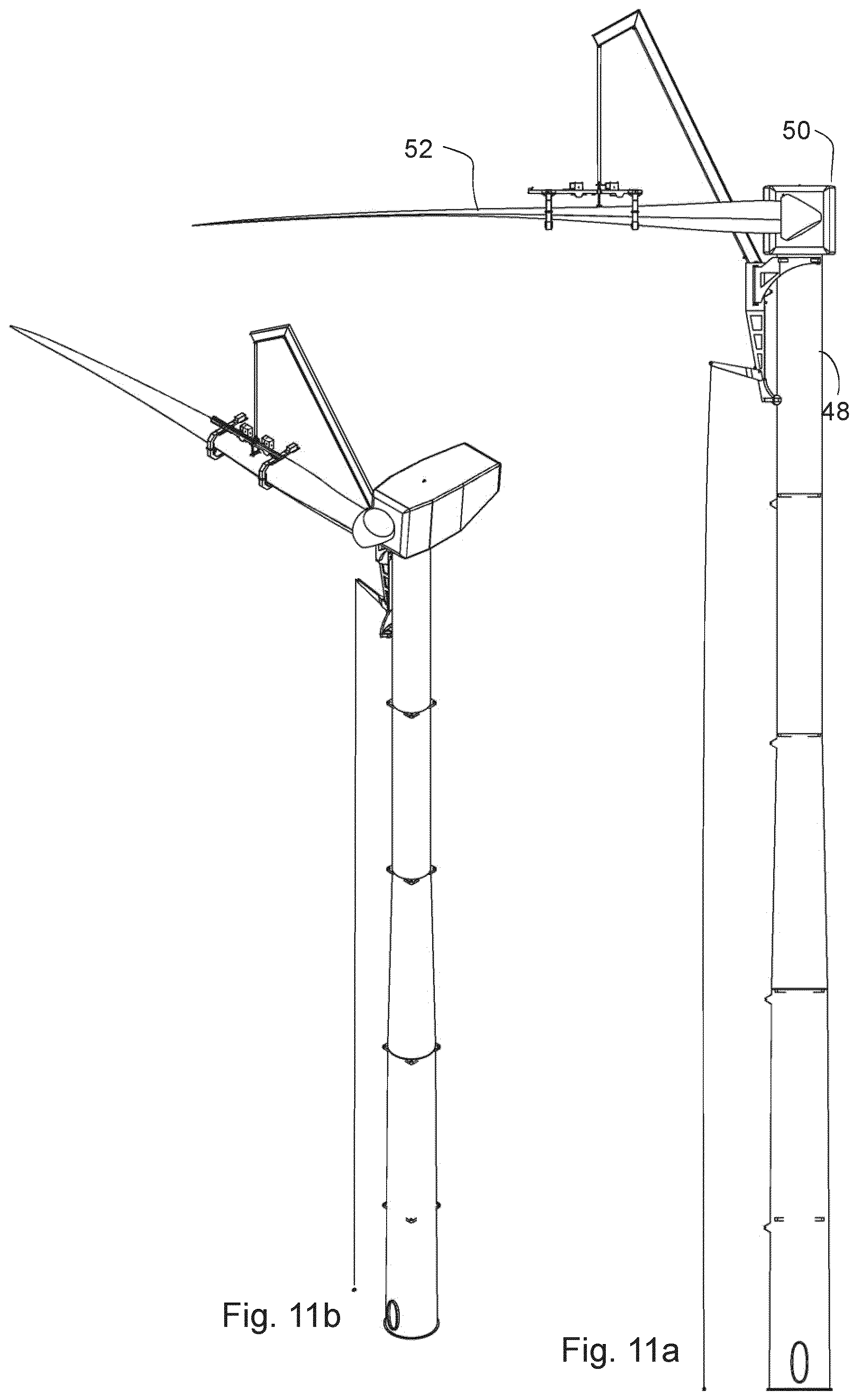 Patent US12092073 Figure 11 – Wind turbine tower with crane connection elements and a crane with tower flange connection elements