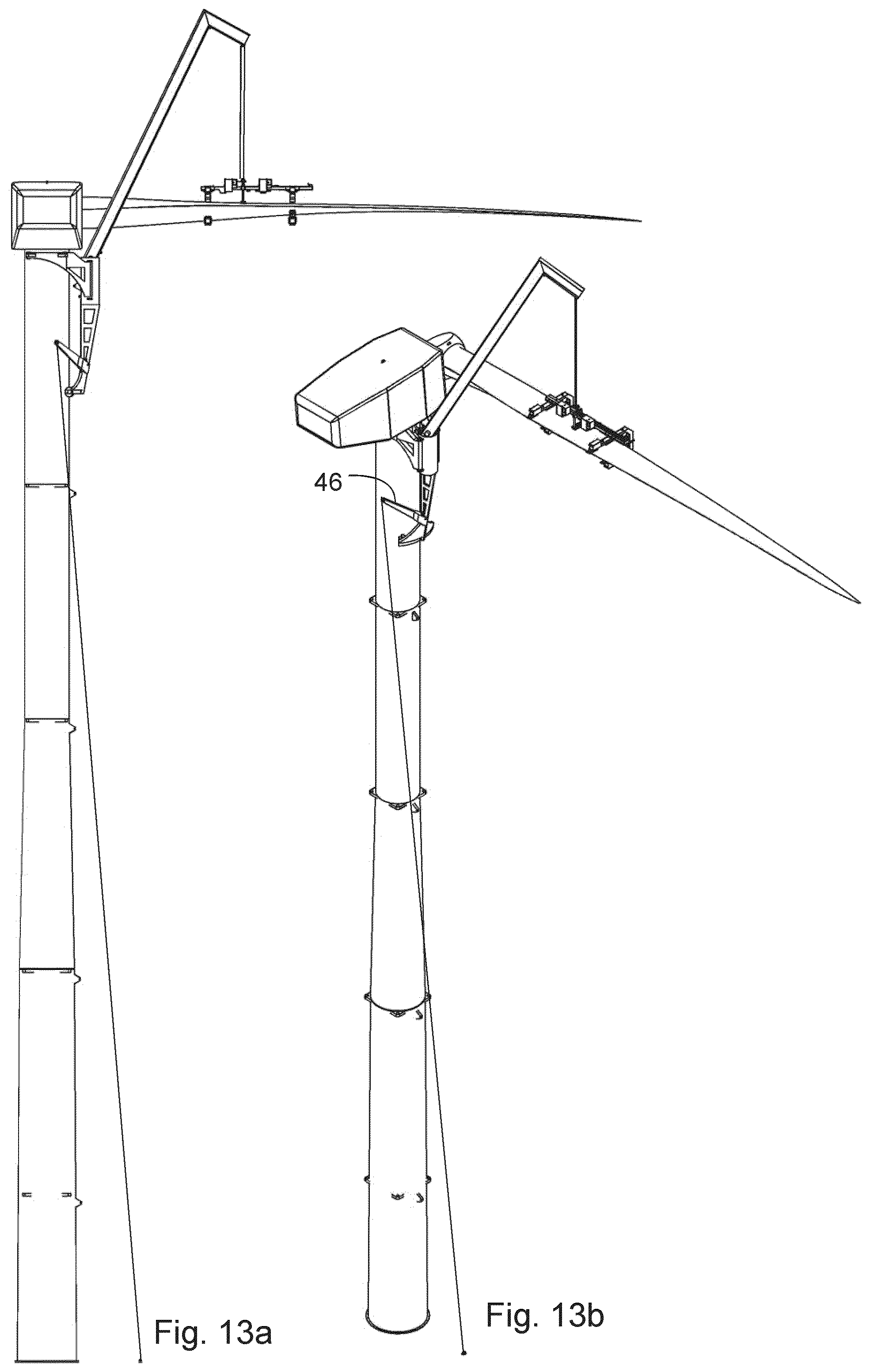 Patent US12092073 Figure 13 – Wind turbine tower with crane connection elements and a crane with tower flange connection elements