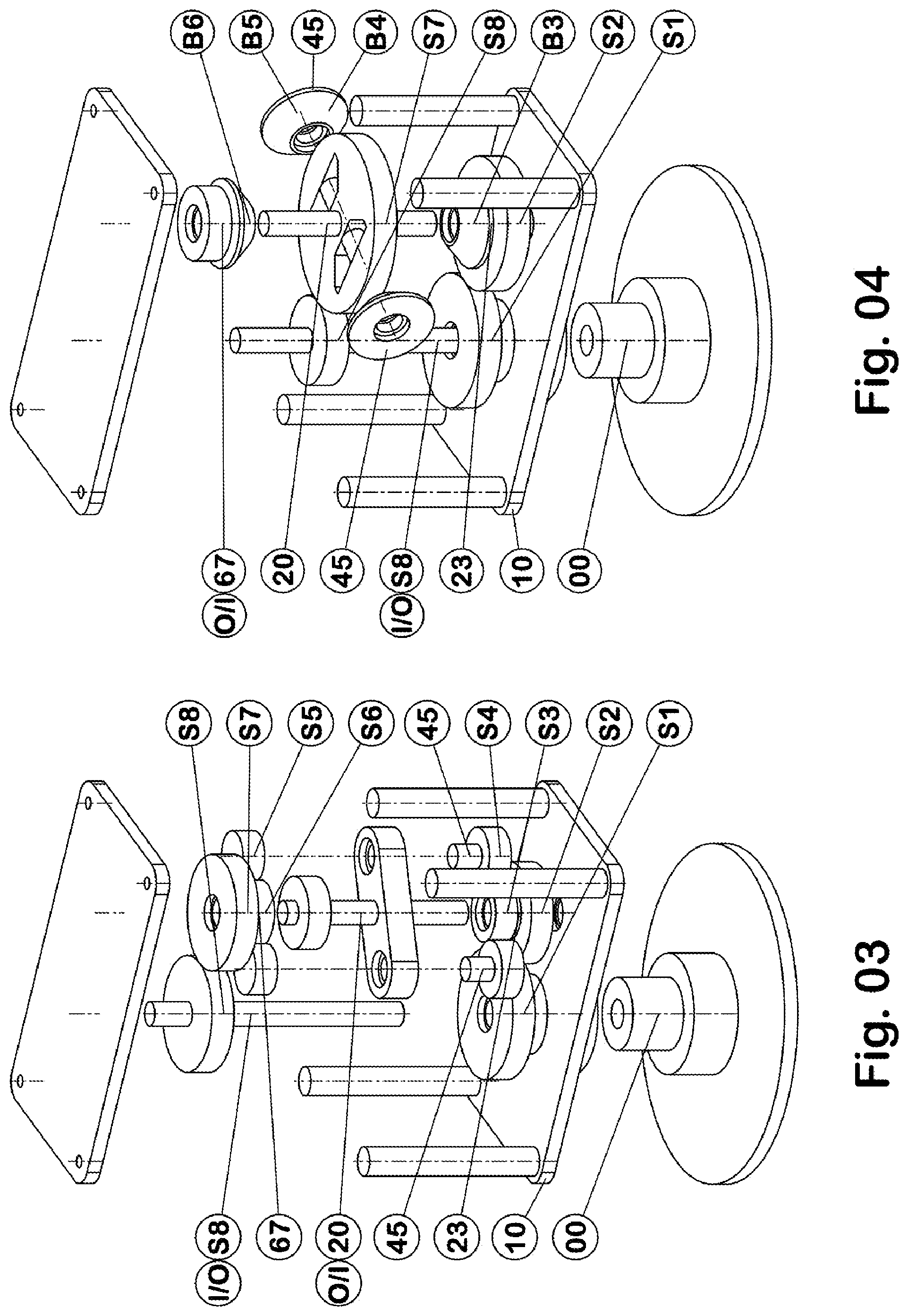 Patent US12092077 Figure 3 – Transmission of endless rotation to a shaft on an endlessly rotating carrier independently of the rotation of the carrier