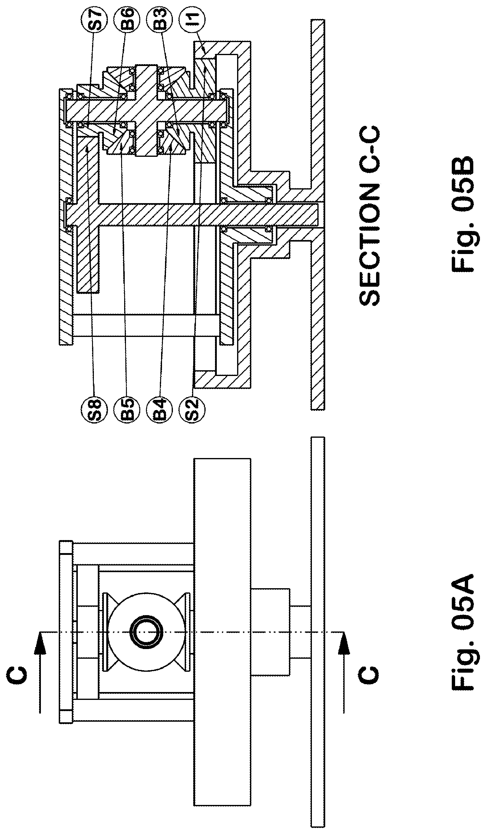 Patent US12092077 Figure 4 – Transmission of endless rotation to a shaft on an endlessly rotating carrier independently of the rotation of the carrier