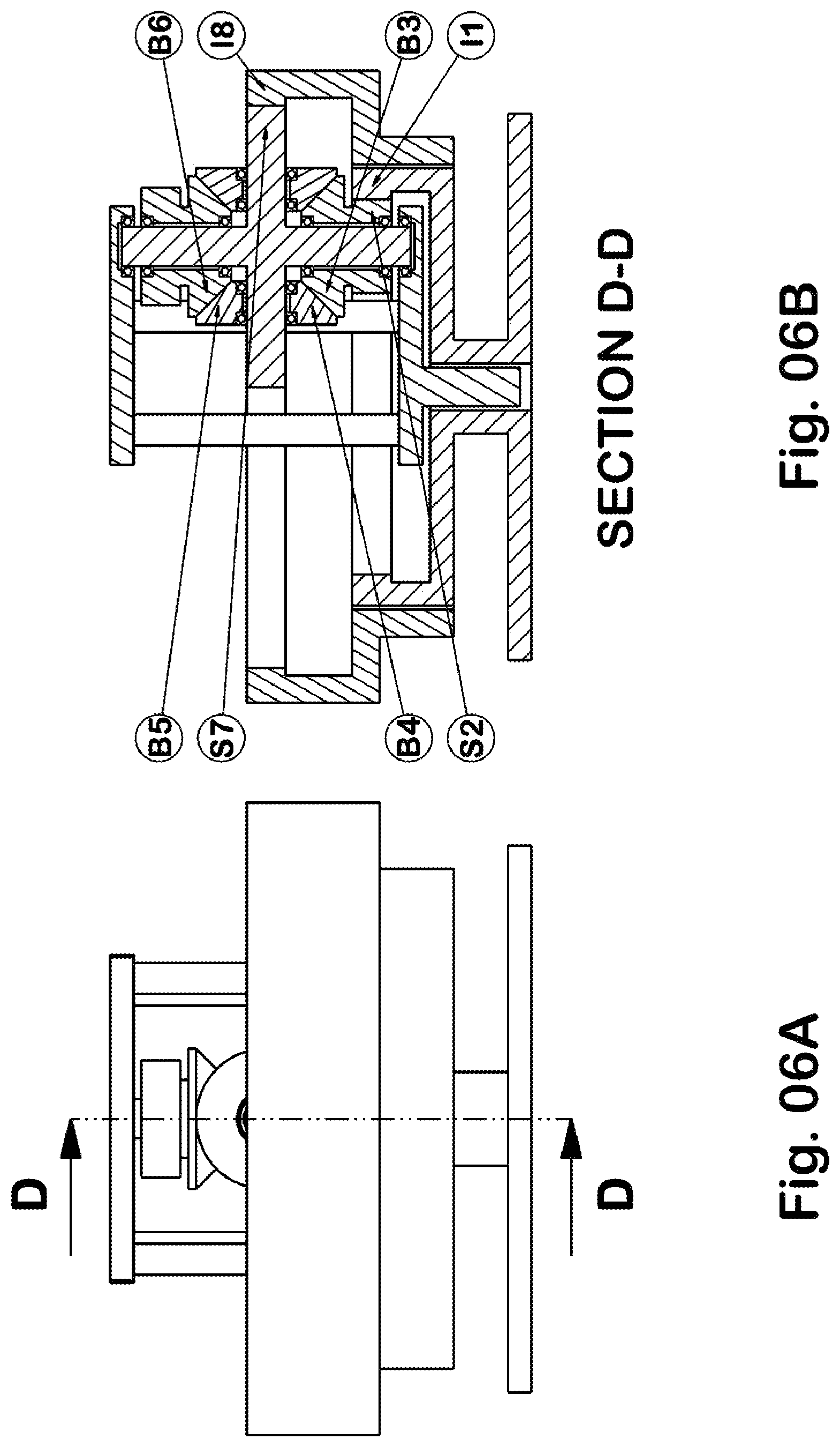 Patent US12092077 Figure 5 – Transmission of endless rotation to a shaft on an endlessly rotating carrier independently of the rotation of the carrier