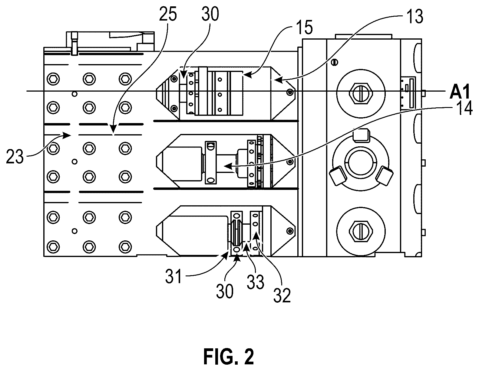 Patent US12092101 Figure 2 – System and method of using power of pump to replace packing bores or other components from a fluid end