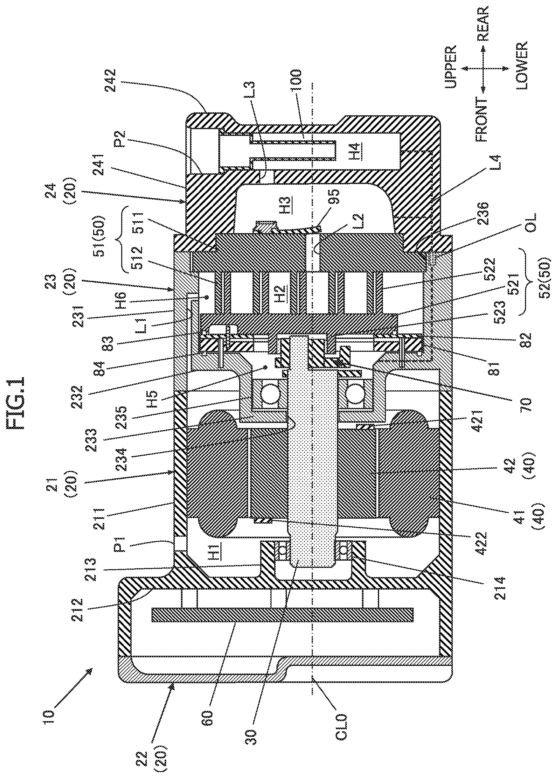 Patent US12092104 Figure 1 – Scroll compressor with a thrust plate and a flexible thrust sheet member