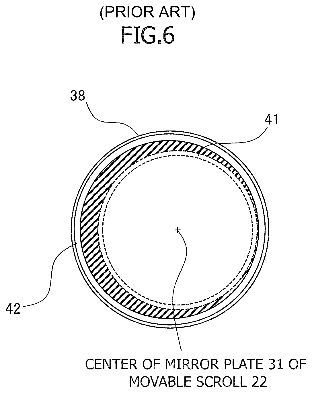 Patent US12092104 Figure 5 – Scroll compressor with a thrust plate and a flexible thrust sheet member