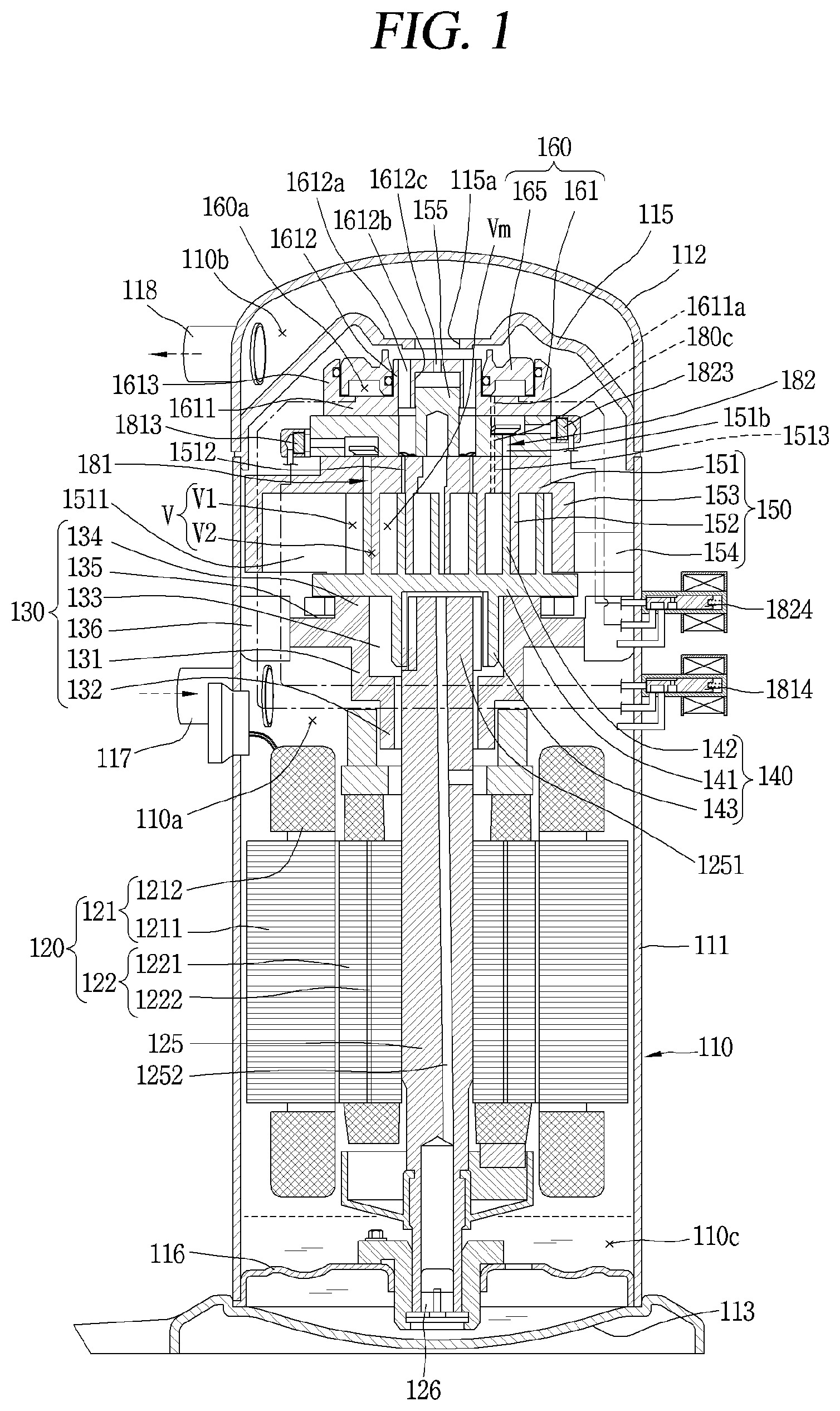 Patent US12092109 Figure 1 – Scroll compressor