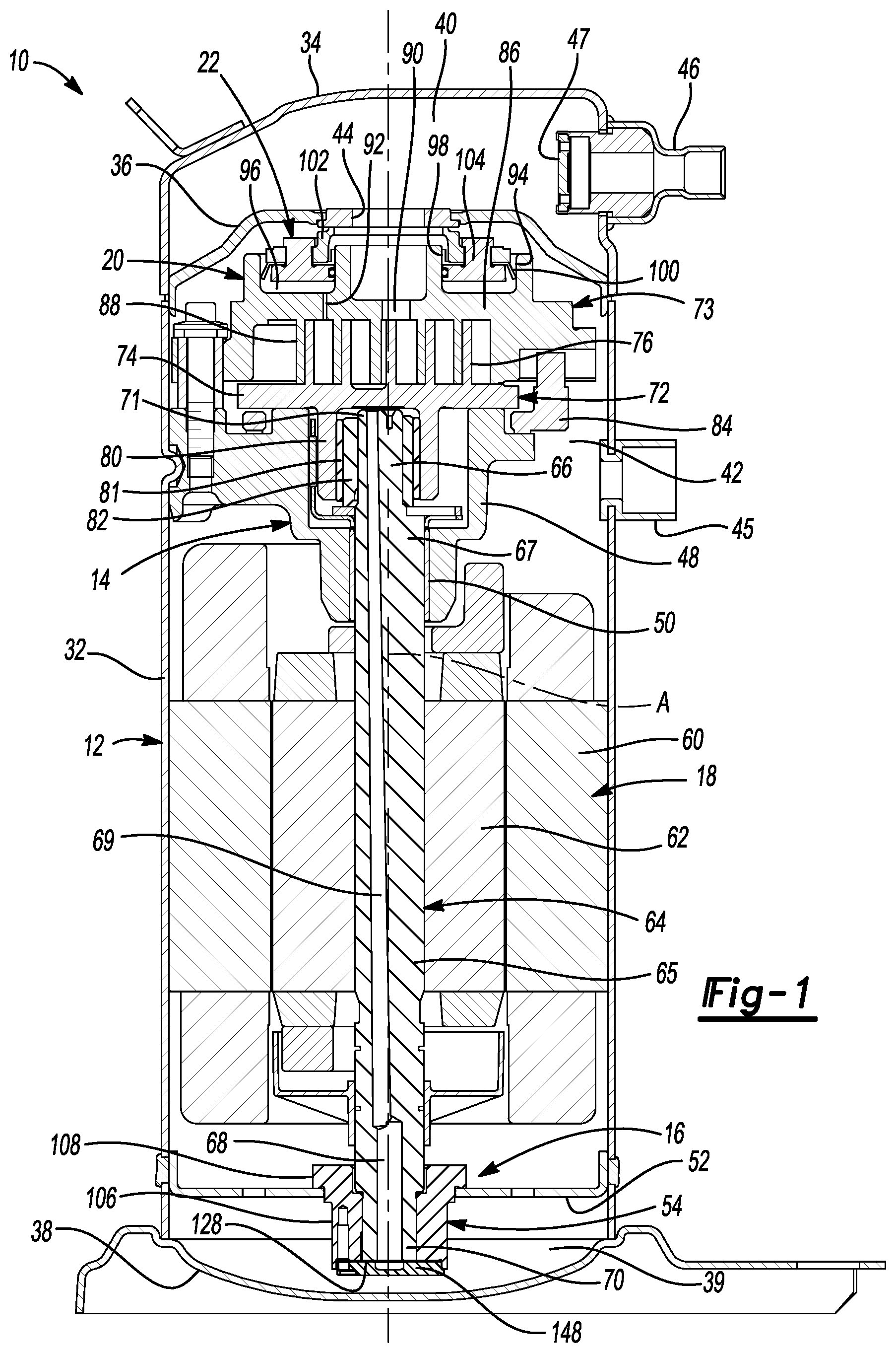 Patent US12092111 Figure 1 – Compressor with oil pump