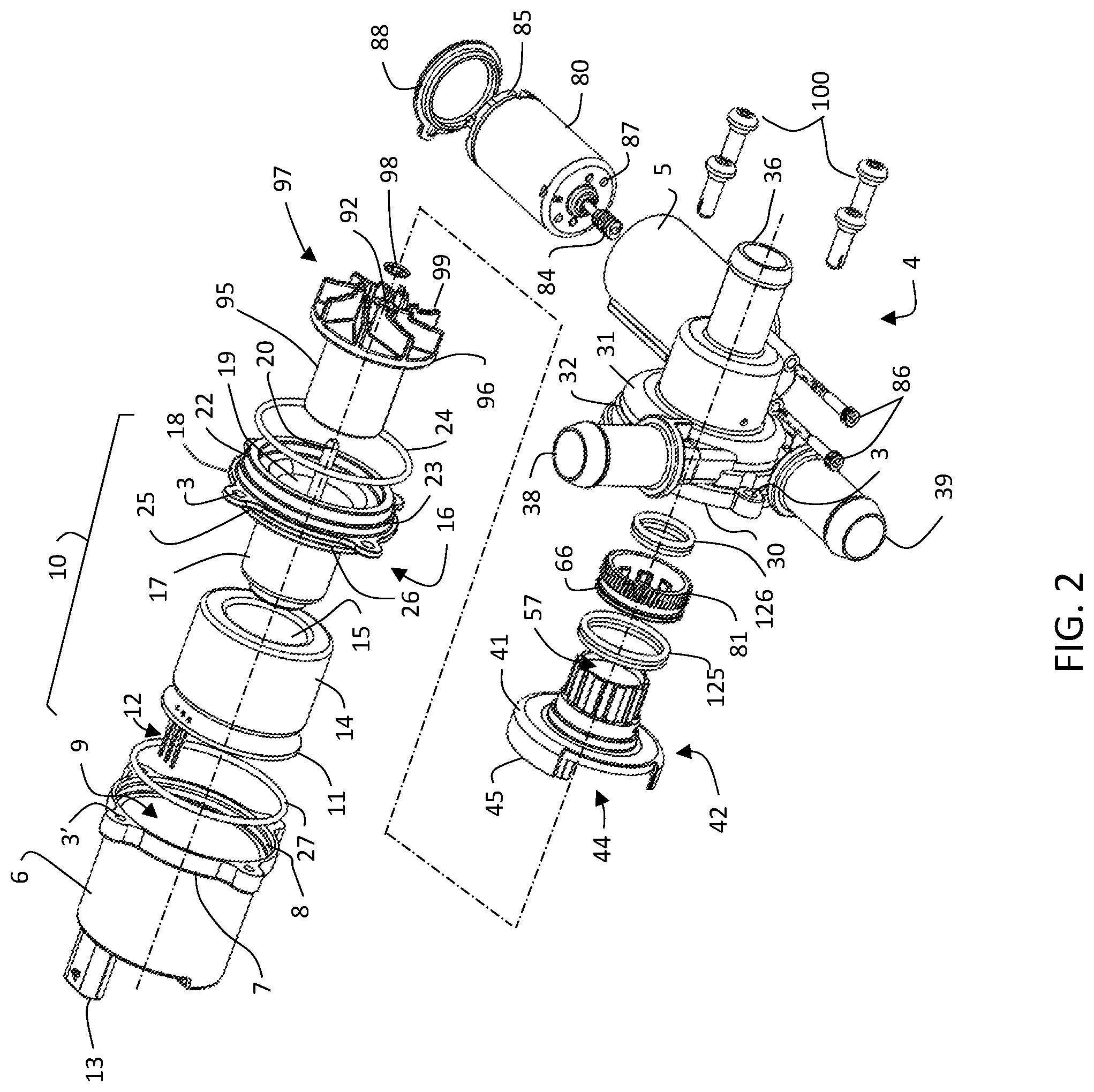 Patent US12092115 Figure 2 – Pump with rotary valve and fluid submersible motor