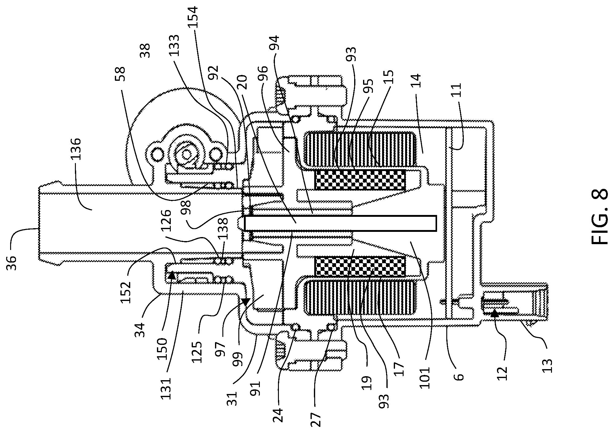 Patent US12092115 Figure 7 – Pump with rotary valve and fluid submersible motor