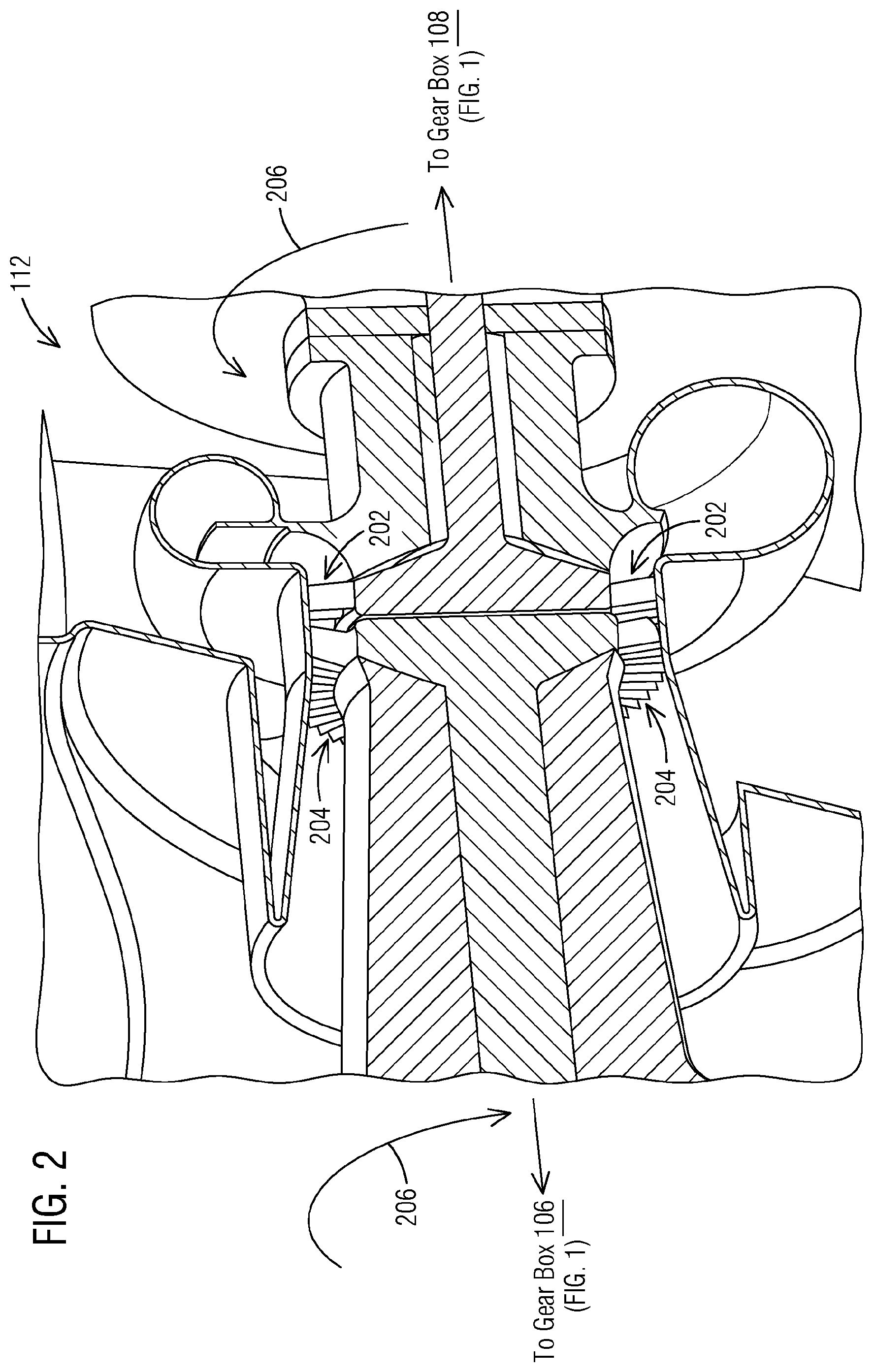 Patent US12092118 Figure 2 – Multi-stage compressor assembly having rows of blades arranged to rotate in counter-opposite rotational directions