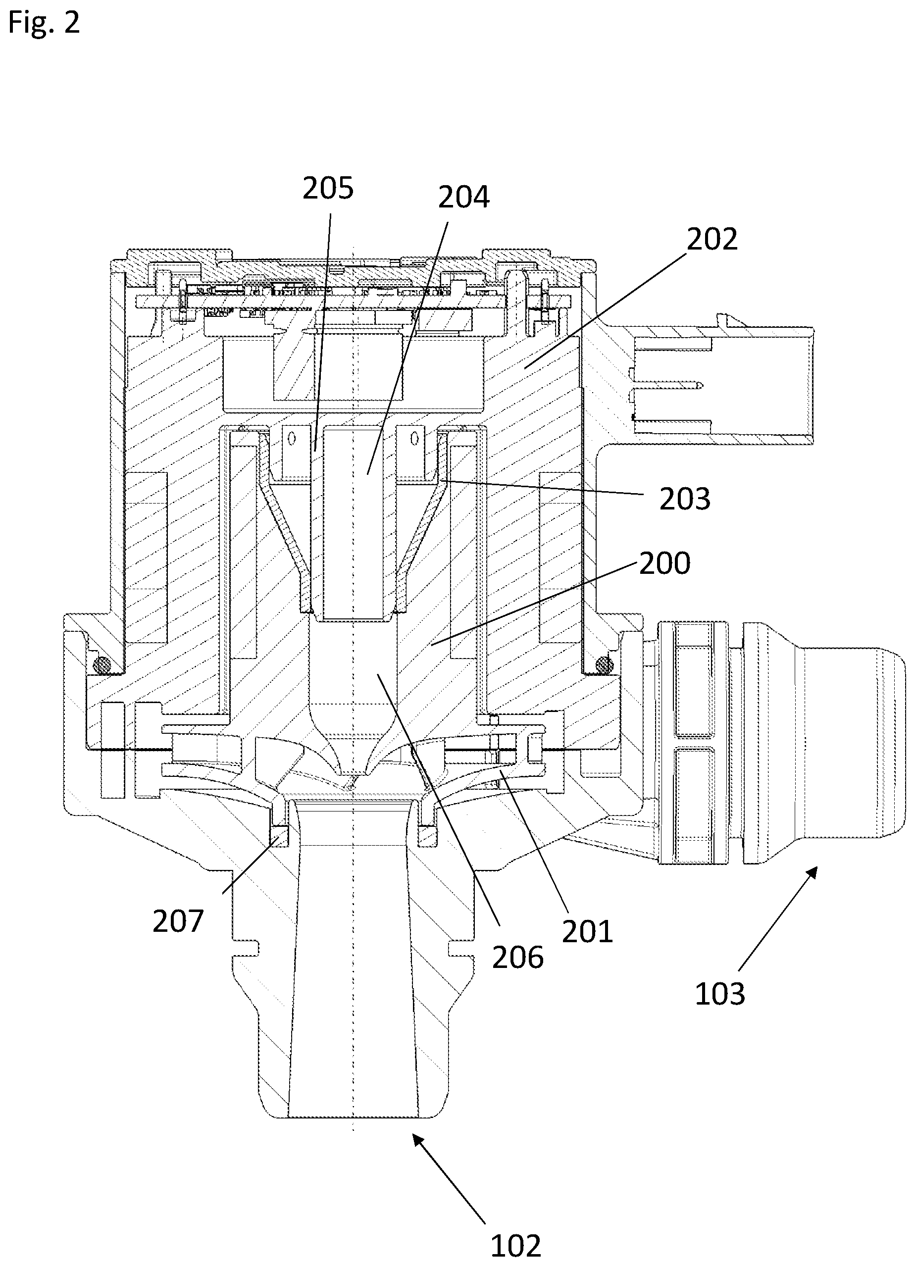 Patent US12092125 Figure 2 – Pump device comprising a radial bearing