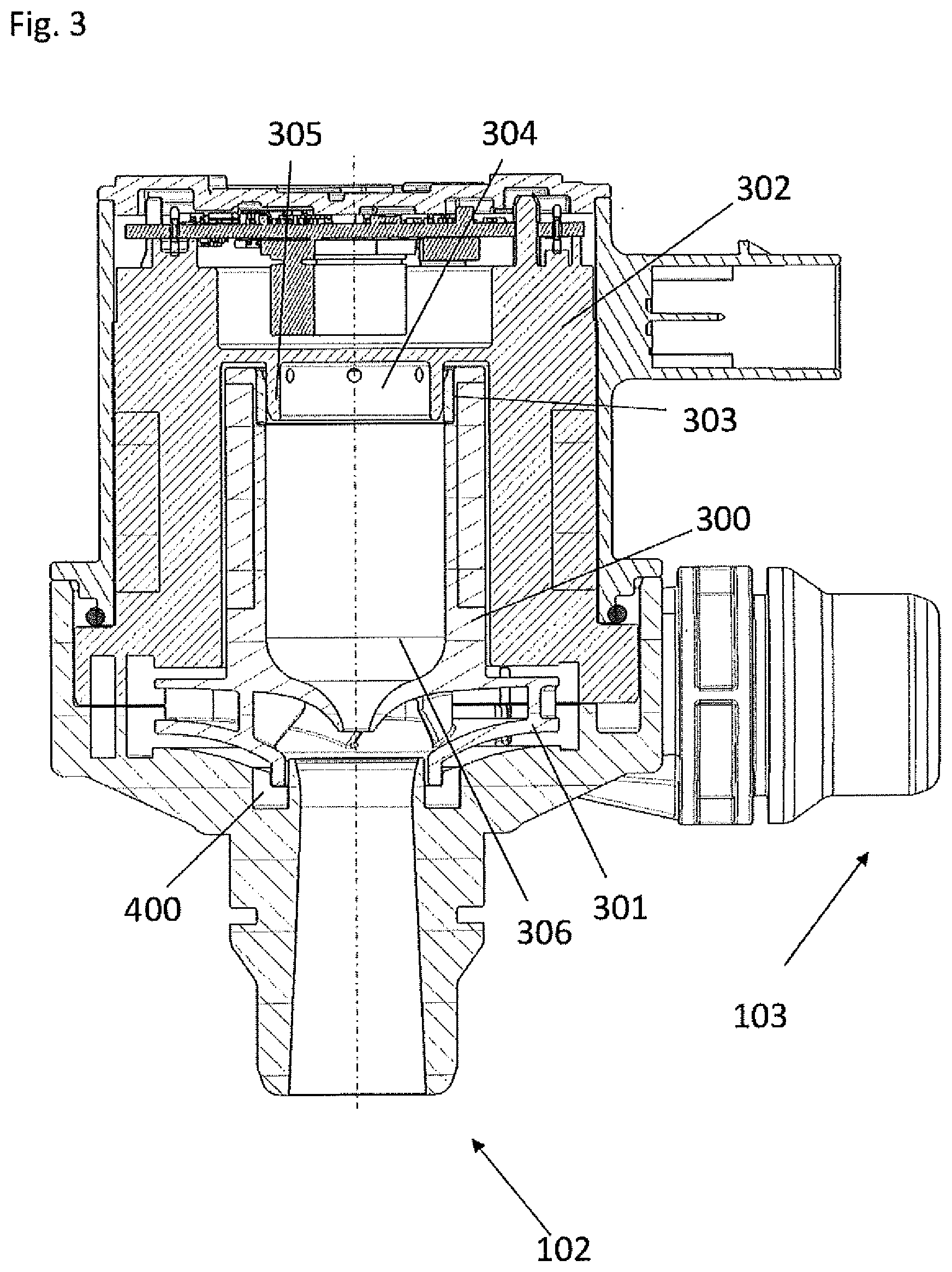 Patent US12092125 Figure 3 – Pump device comprising a radial bearing