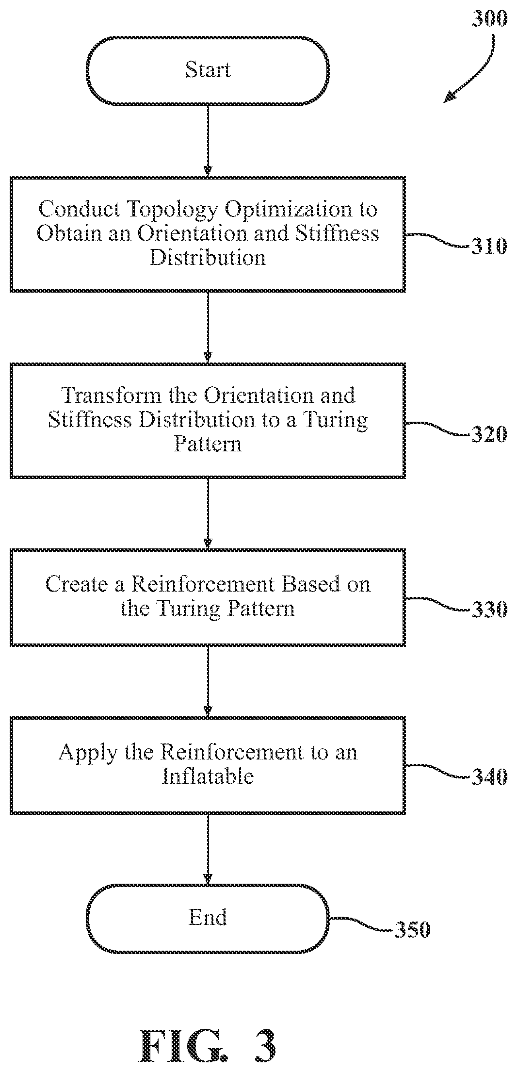 Patent US12092134 Figure 3 – Inflatable structure with reinforcement shaped according to a Turing pattern