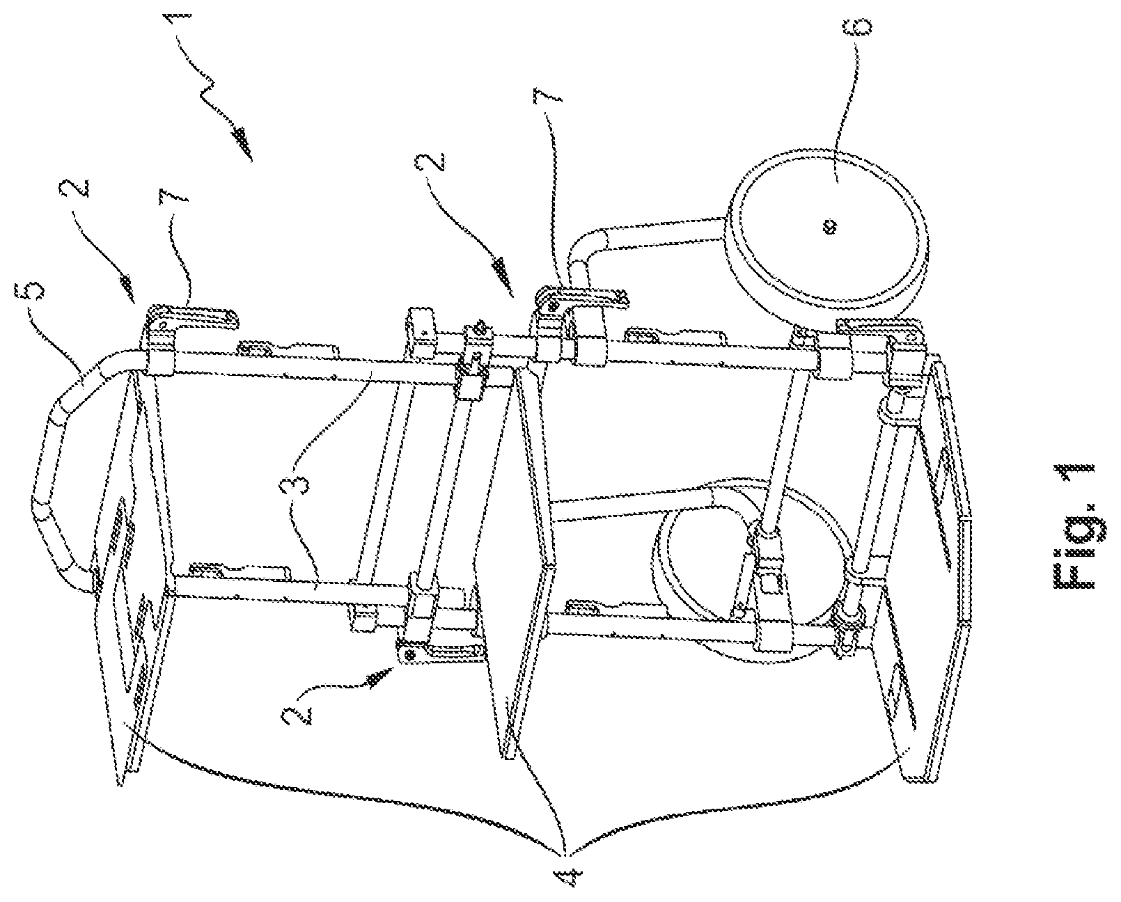 Patent US12092139 Figure 1 – Hinge for load transport trolleys
