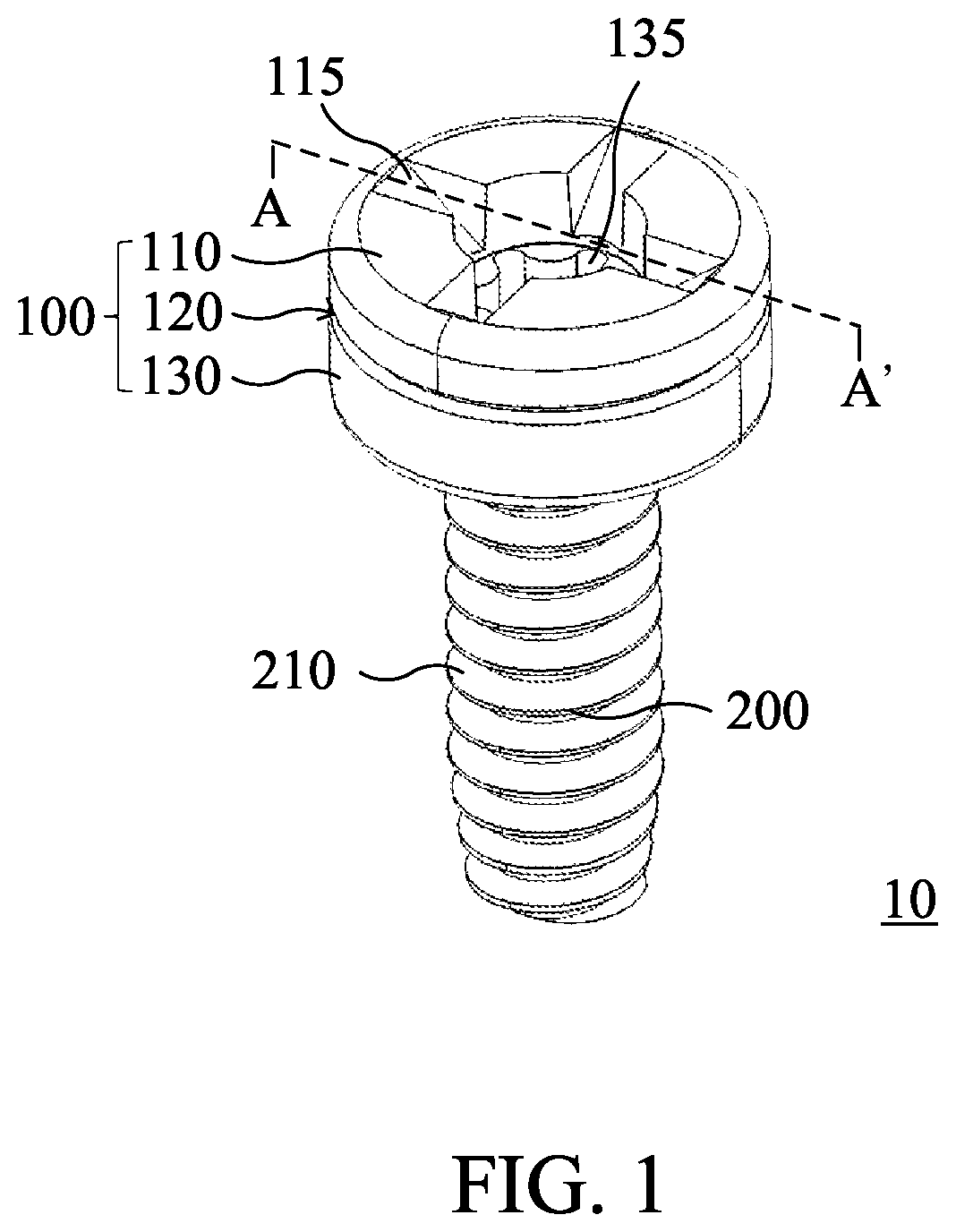 Patent US12092141 Figure 1 – Screw having stacked screw heads